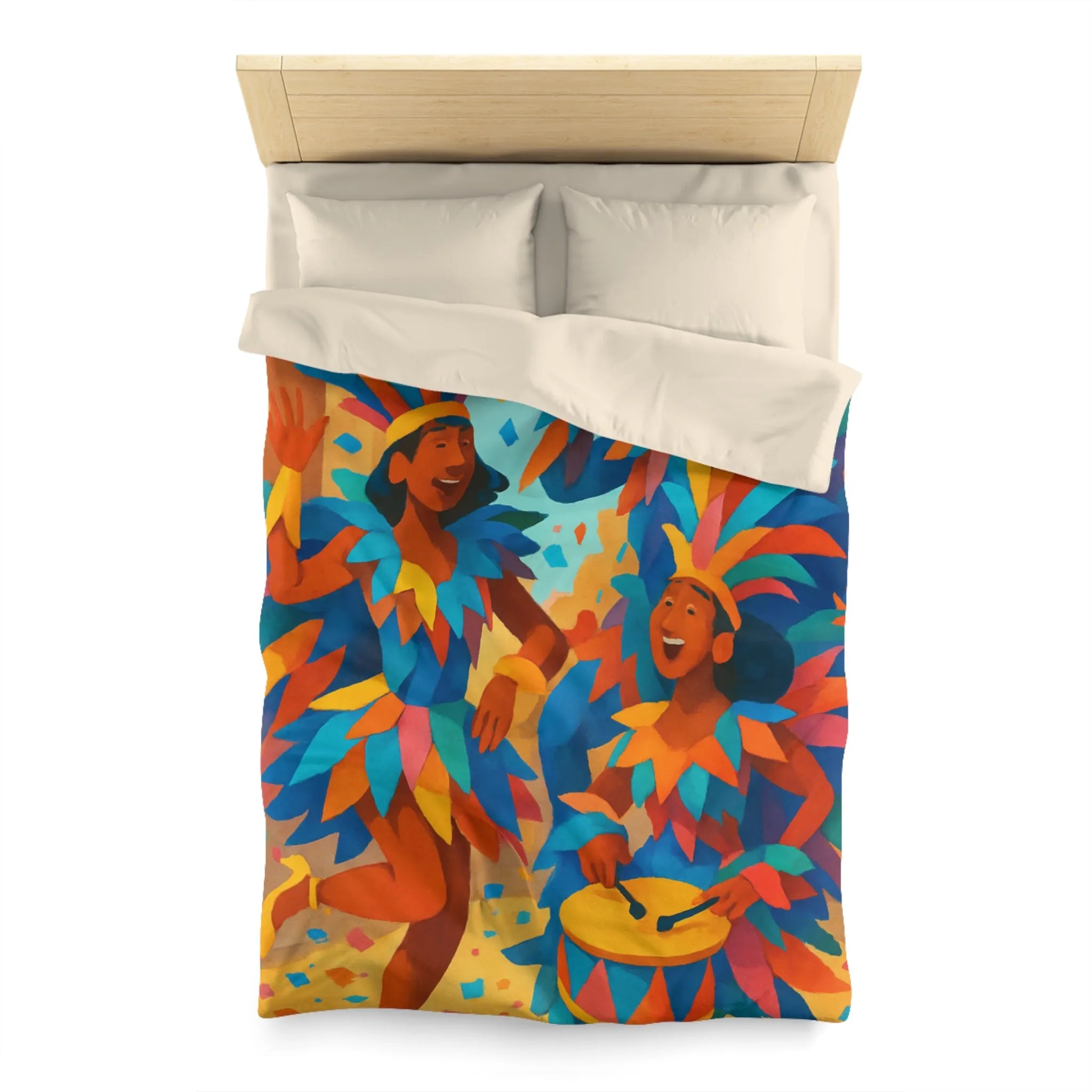 Housse de couette carnaval vibrante avec danseurs multicolores et ambiance festive éclatante
