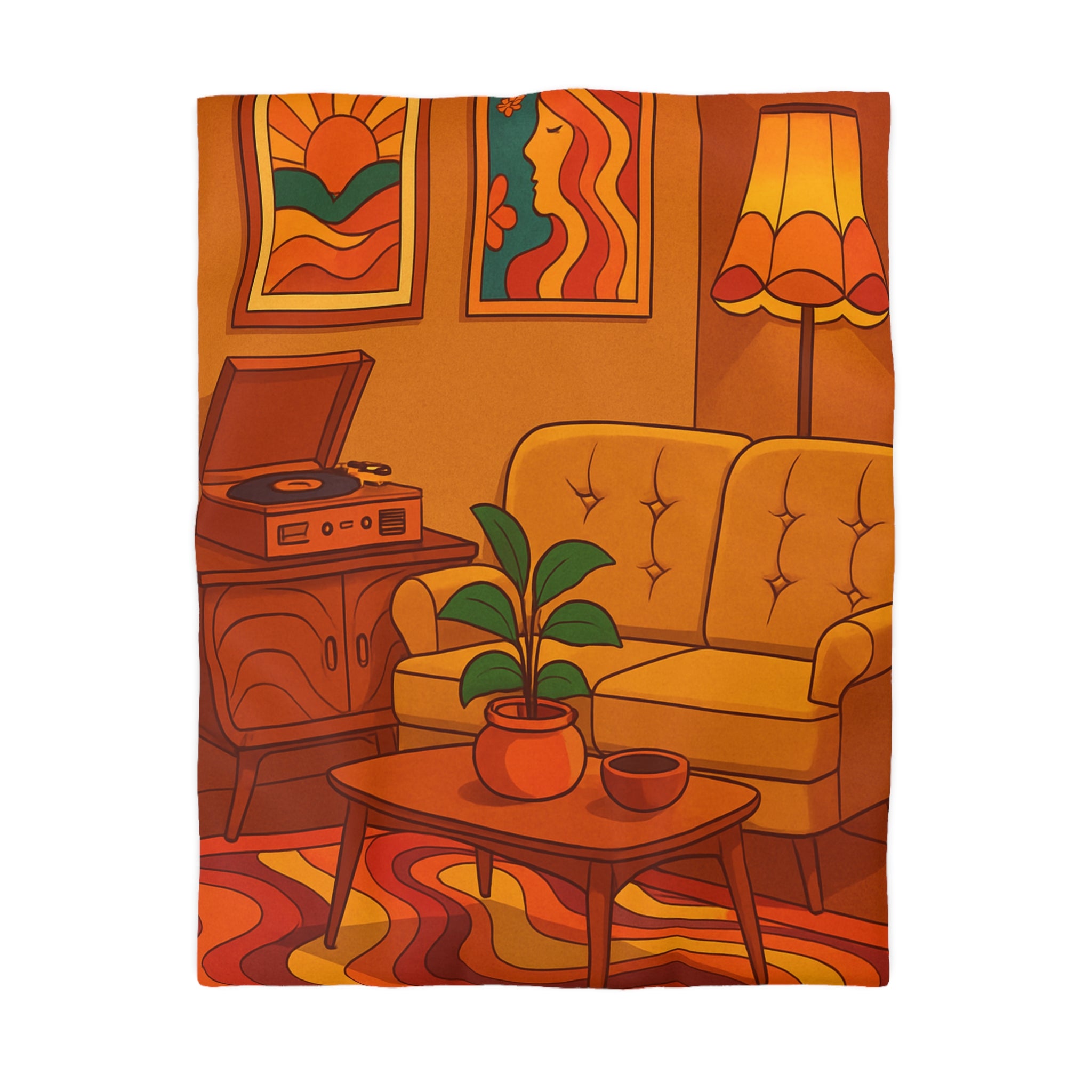 Housse de couette rétro aux motifs vibrants et design vintage chaleureux et coloré