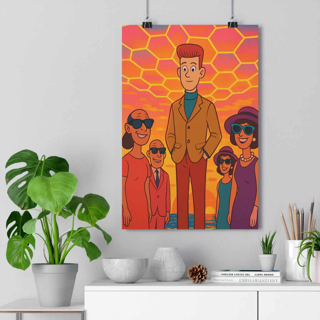 Poster décoratif rétro rose orange bleu salon chambre ambiance nostalgique unique style moderne tendance