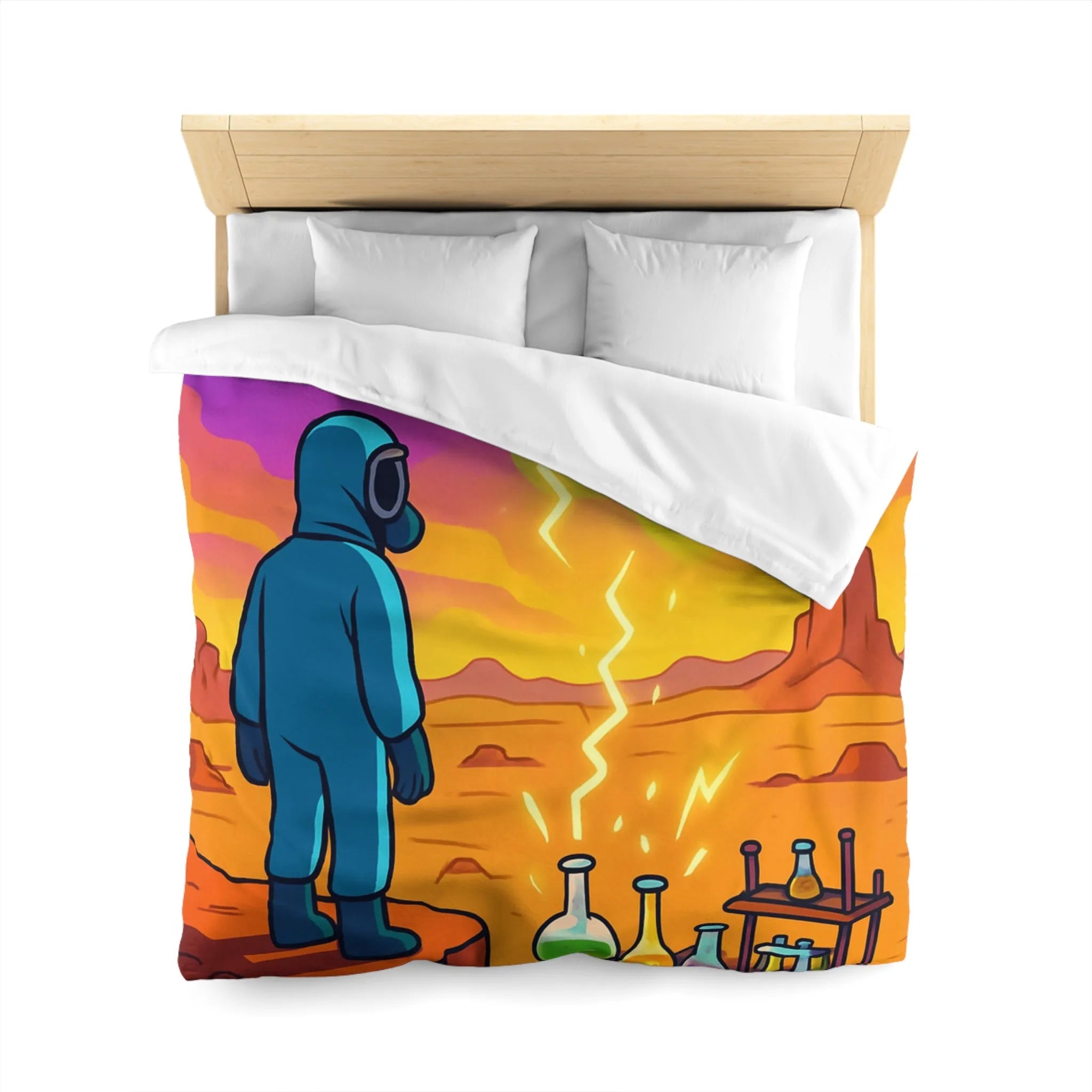 Housse de couette ciel extraterrestre arc-en-ciel avec scientifique et installations chimiques