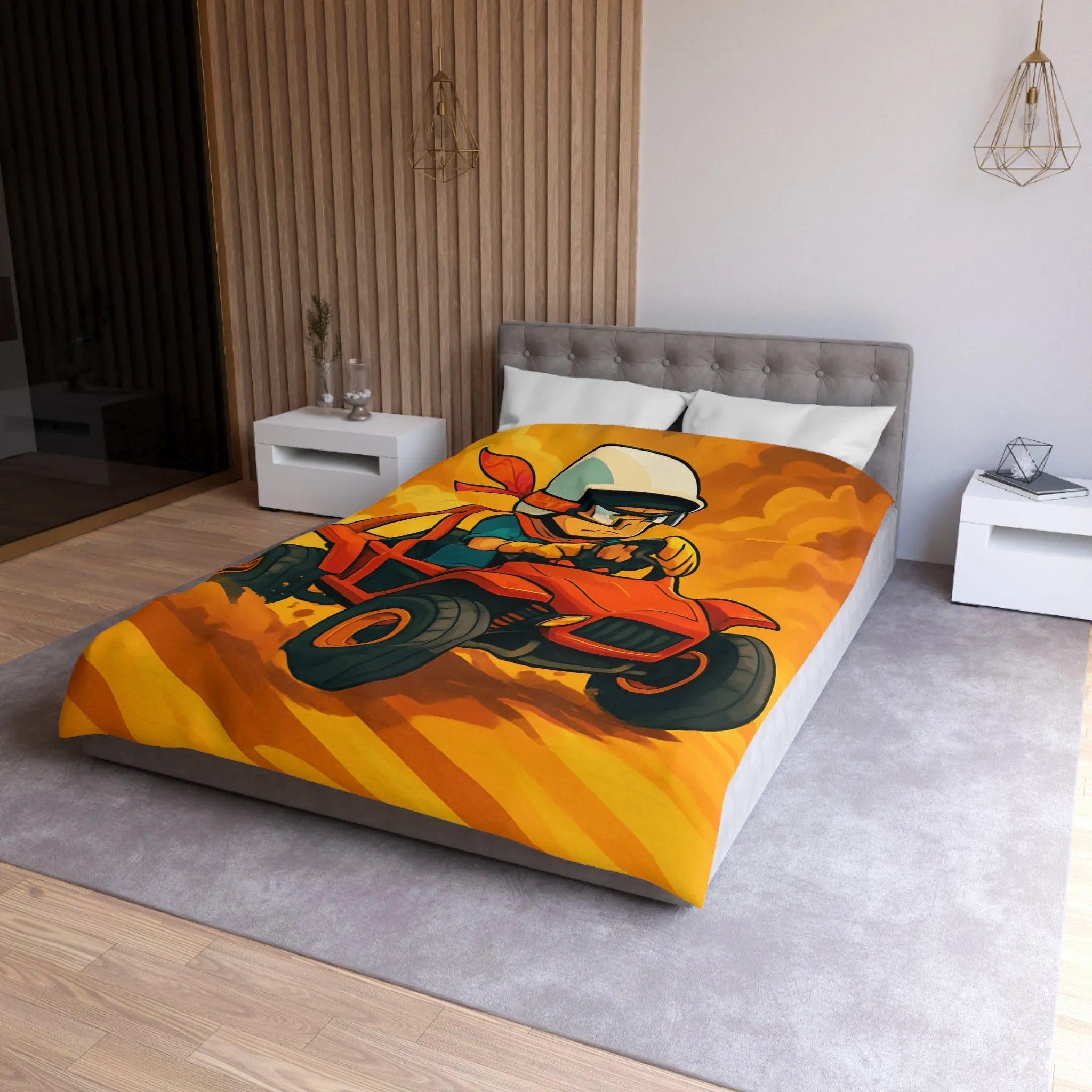 Housse de couette aventure enfant avec pilote de buggy dans le désert ensoleillé