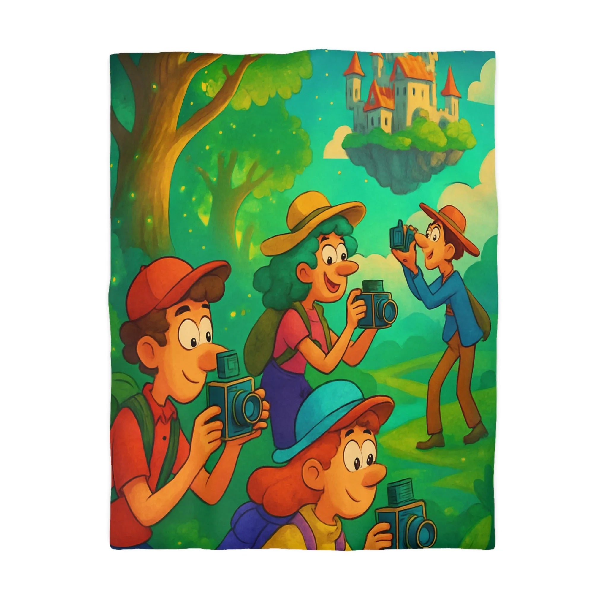 Housse de Couette Enfants Explorateurs avec Appareils Photo dans Forêt Enchantée Magique