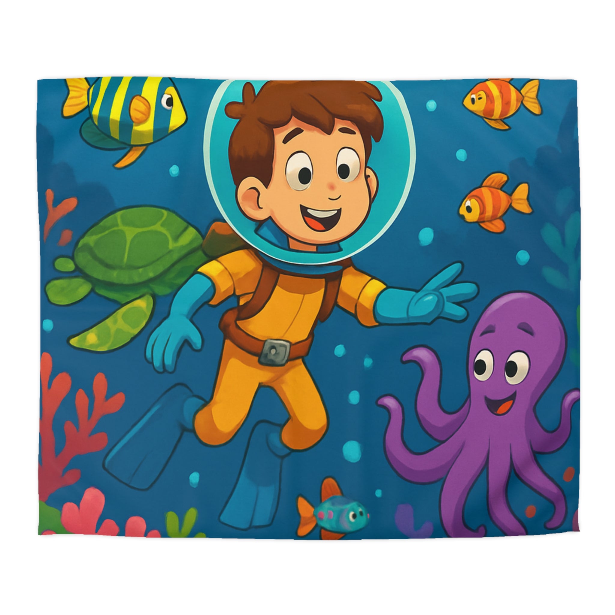 Housse de couette sous-marine avec des animaux marins colorés pour chambre d'enfant joyeuse