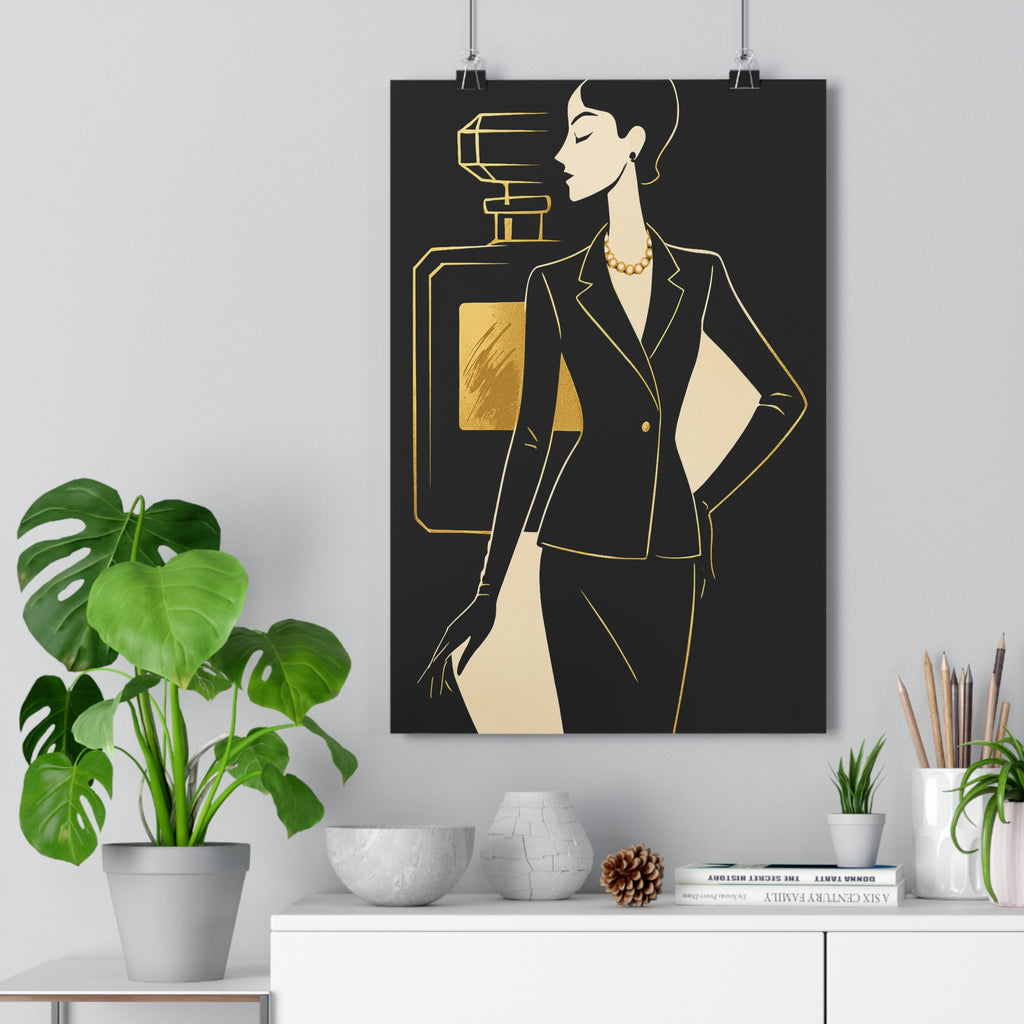 Poster décoratif femme stylisée moderne noir or dessin animé luxe chic salon chambre qualité
