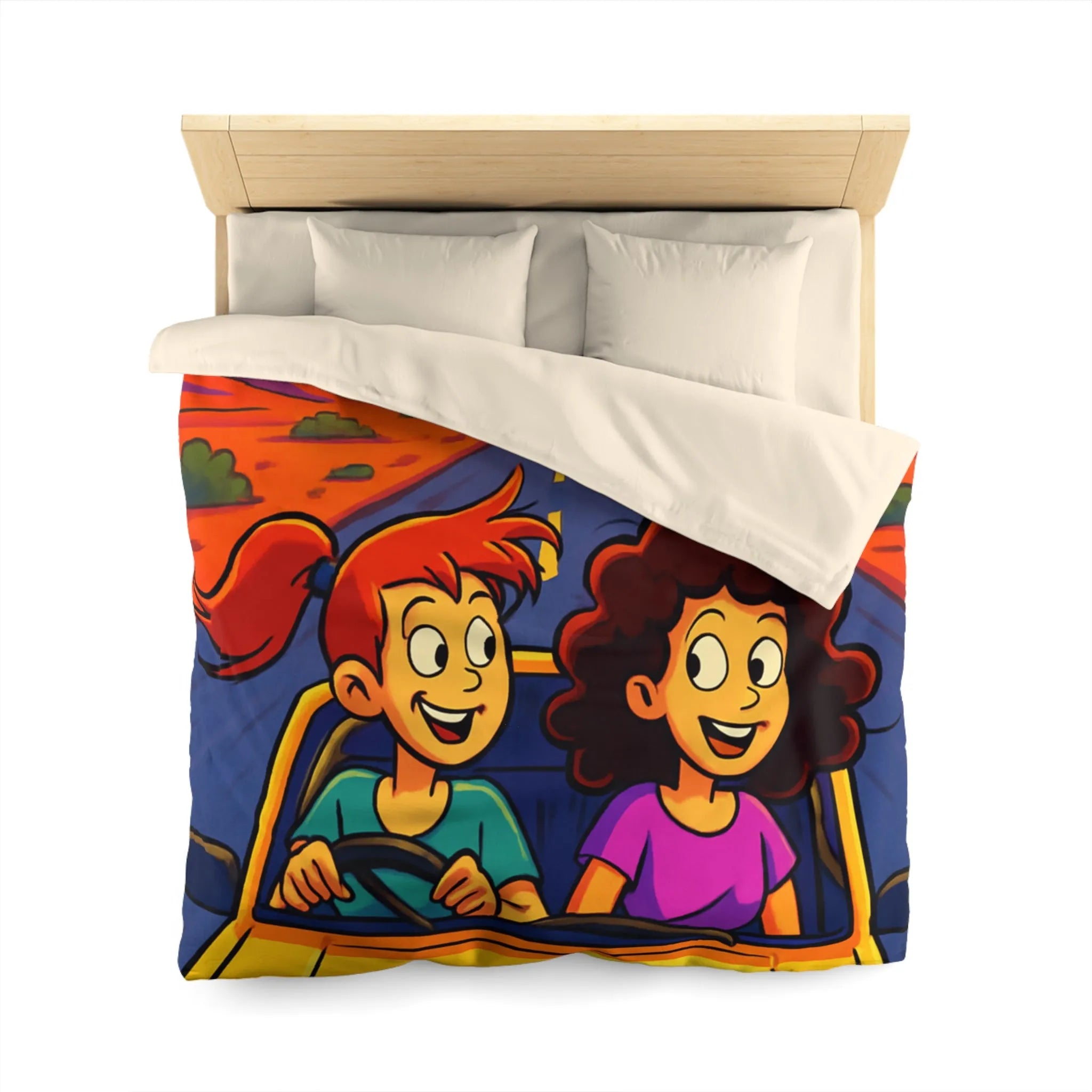 Housse de couette lumineuse pour enfants avec coucher de soleil animé en voiture joyeuse