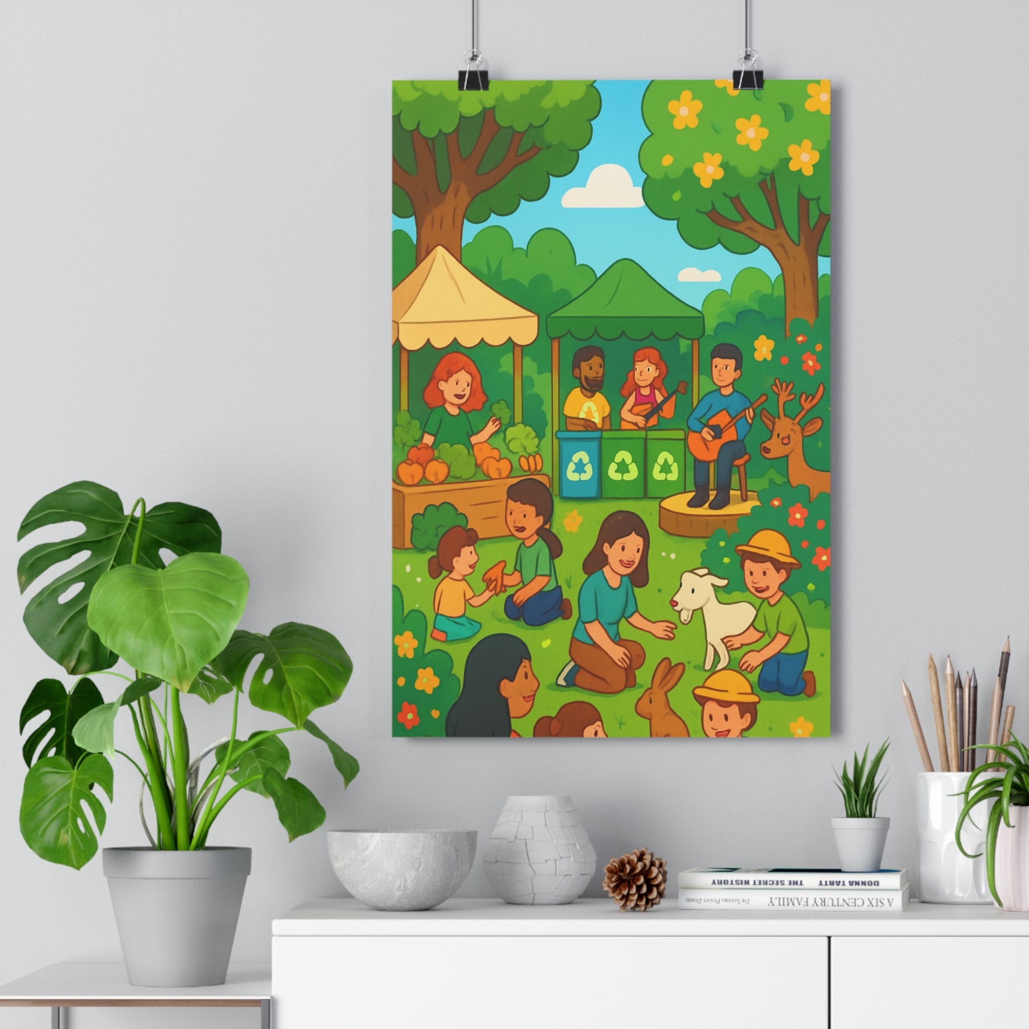 Poster décoratif cartoon vert brun écologique joyeux salon chambre enfant nature ambiance chaleureuse harmonieuse