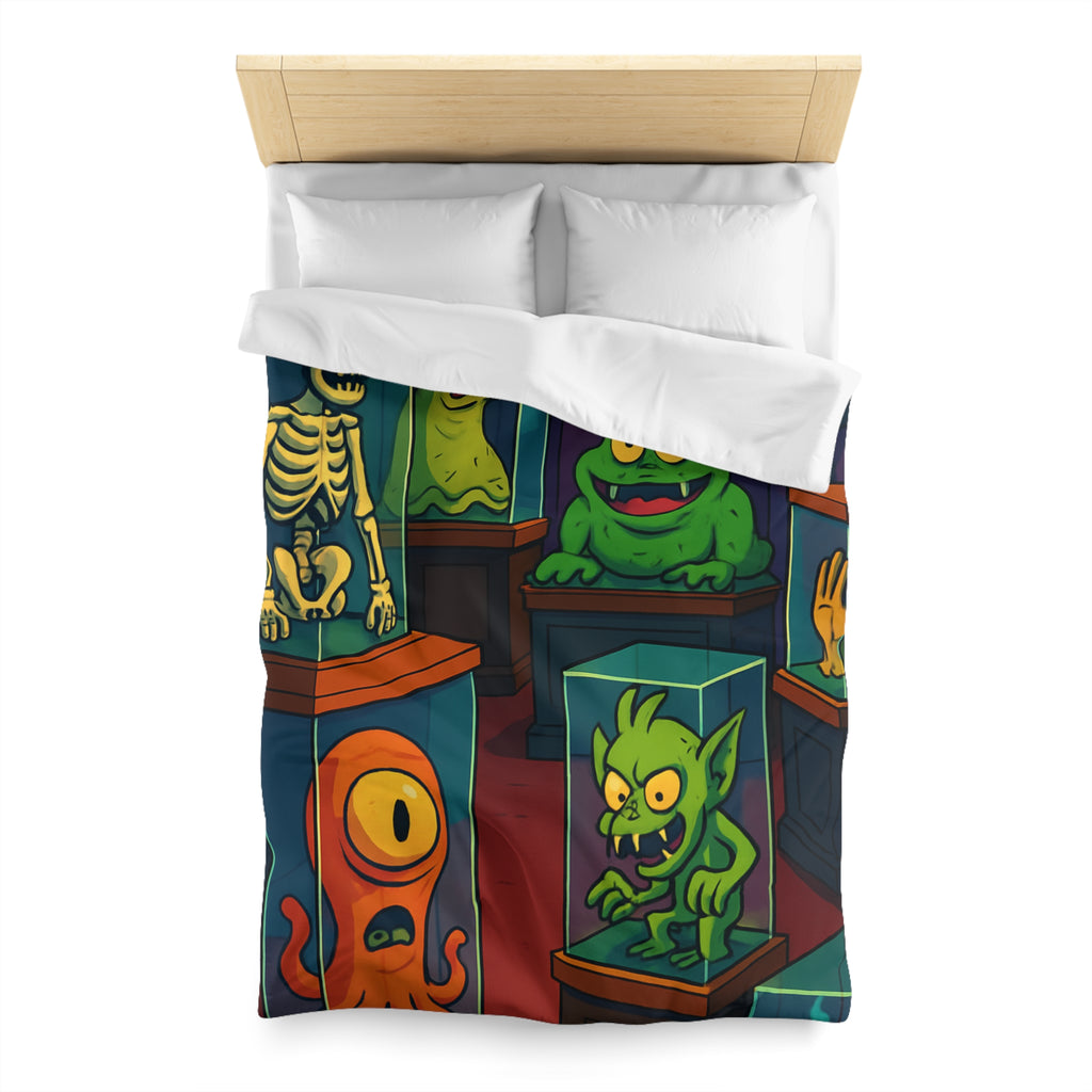 Housse de couette pour enfant avec monstres comiques dans un musée fantaisiste et coloré
