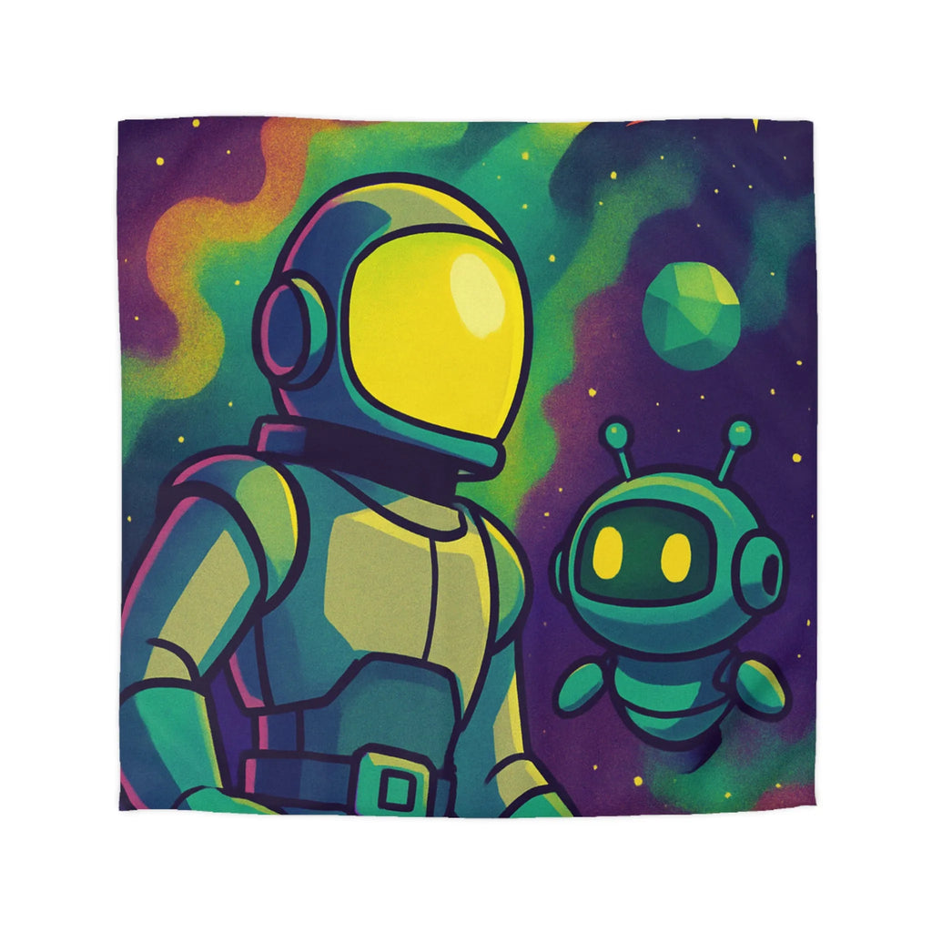 Housse de couette enfant espace avec cosmonaute et robot mignon en couleurs vives