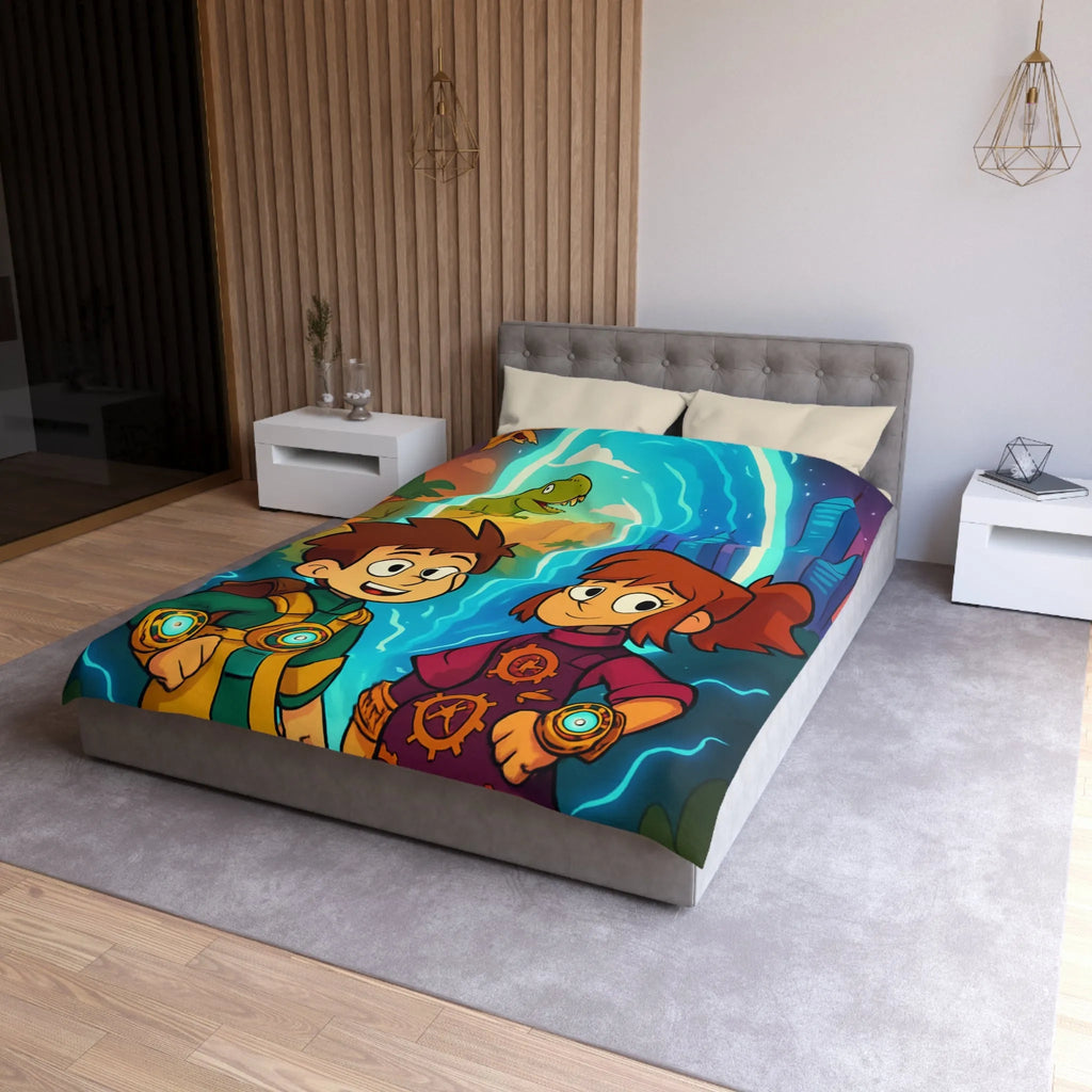 Housse de couette enfants avec illustrations dinosaures et voyage dans le temps passionnant