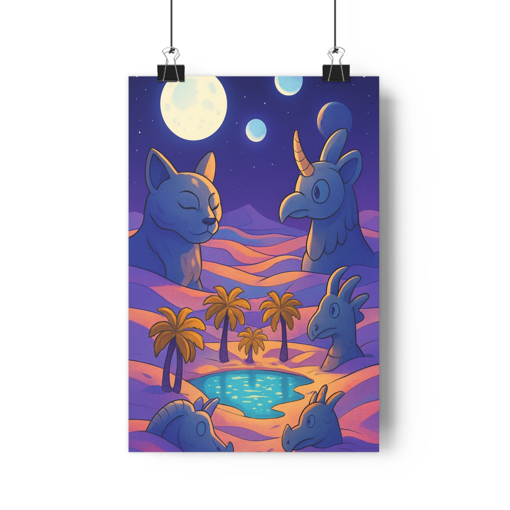 Poster décoratif désertique onirique couleurs chaudes cartoon mystique salon chambre 30x46 fantasy oasis qualité