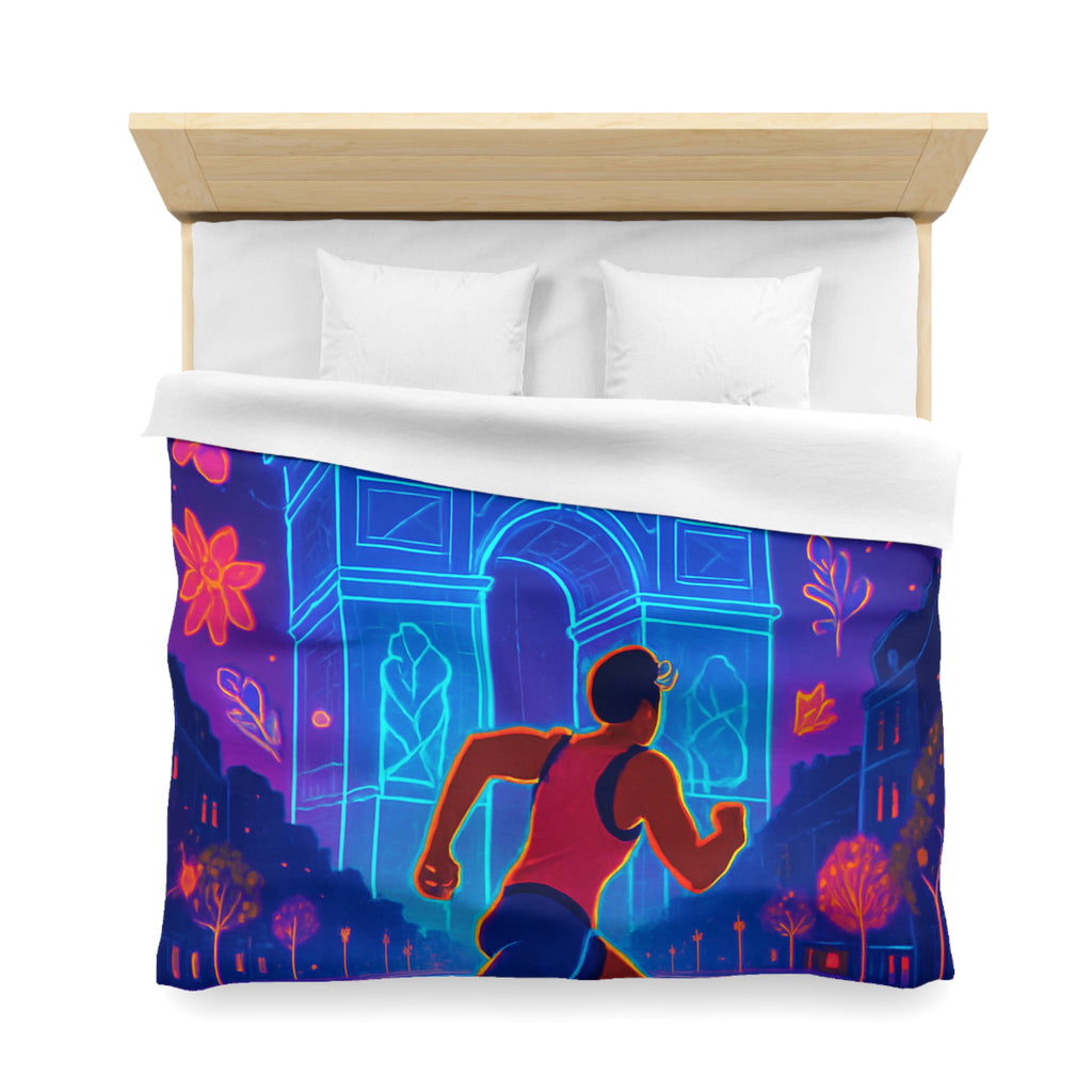 Housse de Couette Vibrante : Coureur Devant Monuments et Fleurs Scintillantes de Paris
