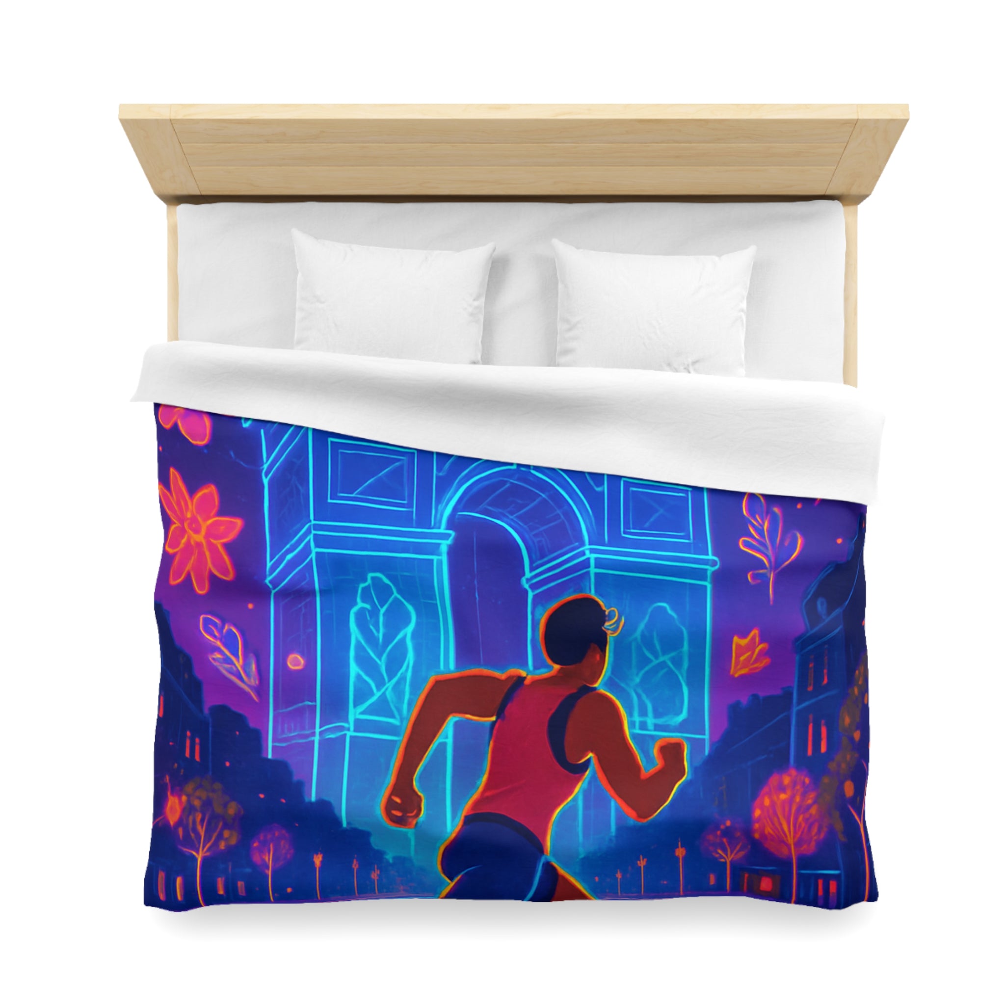 Housse de Couette Vibrante : Coureur Devant Monuments et Fleurs Scintillantes de Paris