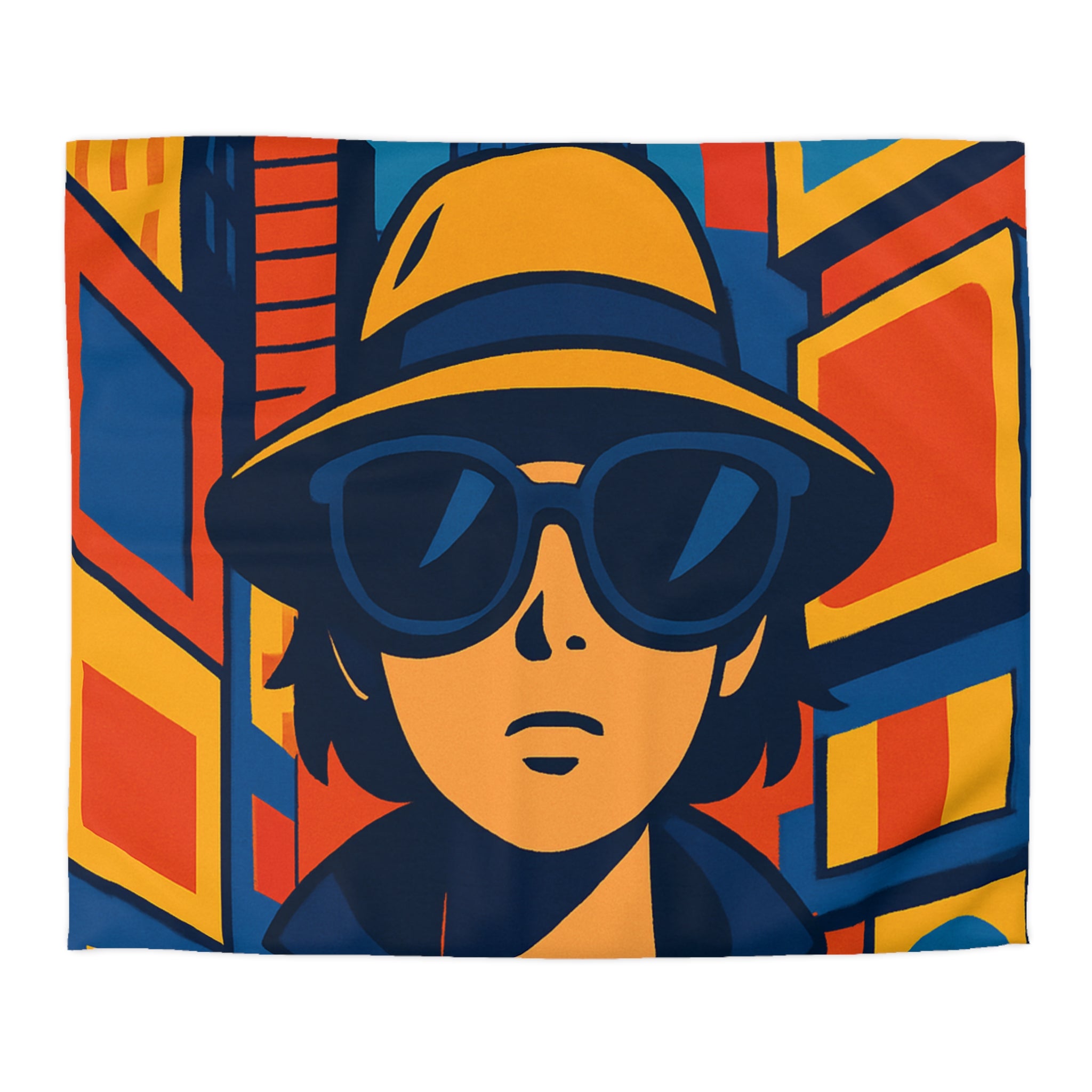 Housse de couette moderne avec motif urbain rétro pop art aux couleurs vibrantes