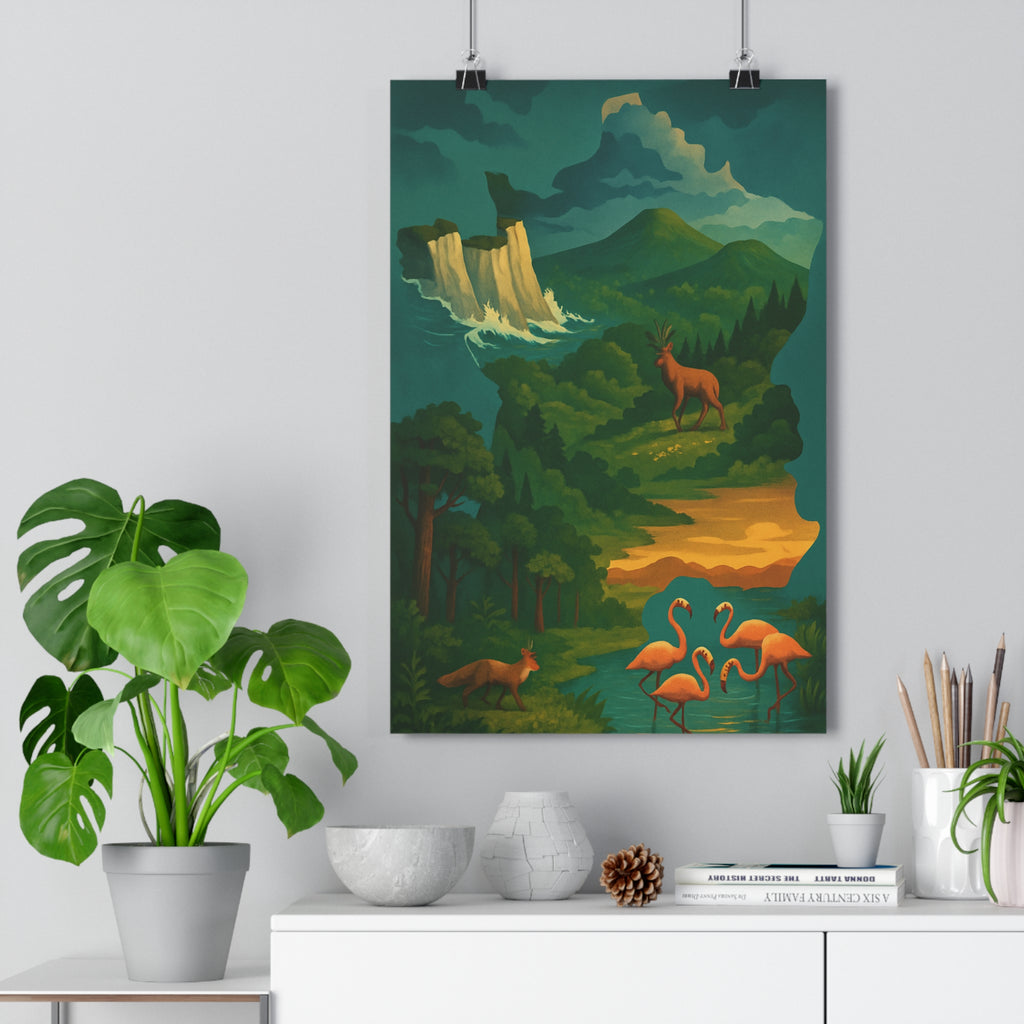 Poster décoratif artistique nature vert bleu orange poétique salon chambre ambiance paisible élégant tendance