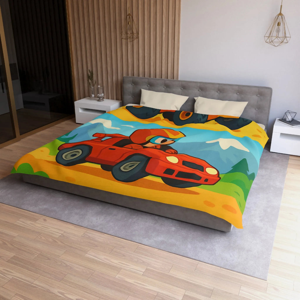 Housse de couette colorée avec motifs de voitures et paysages pour chambre d'enfant