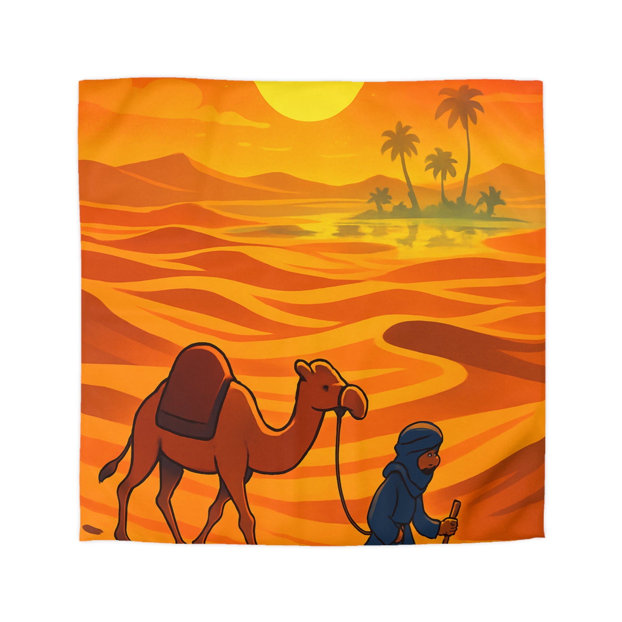 Sublime illustration de désert avec dromadaire et oasis pour housse de couette exotique
