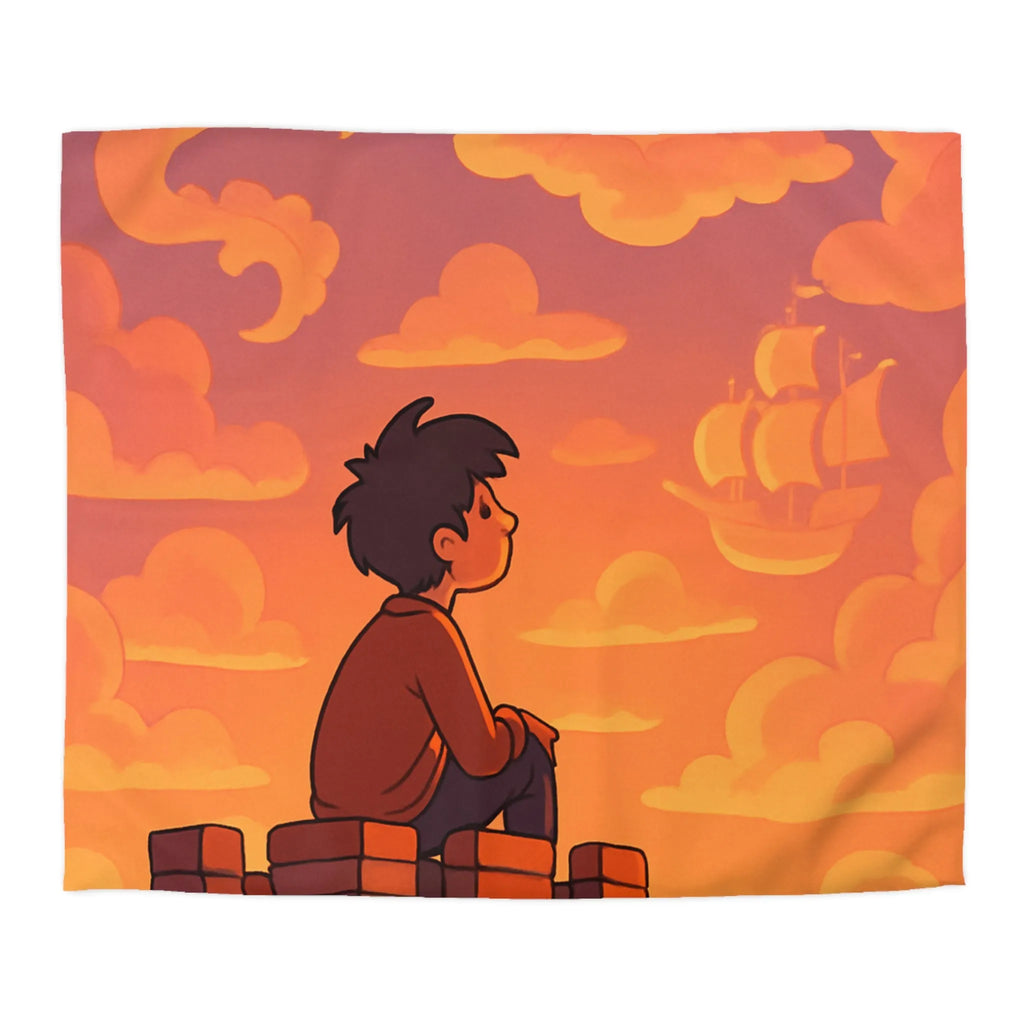 Housse de couette fantastique avec château, dragon et nuages pour enfants rêveurs