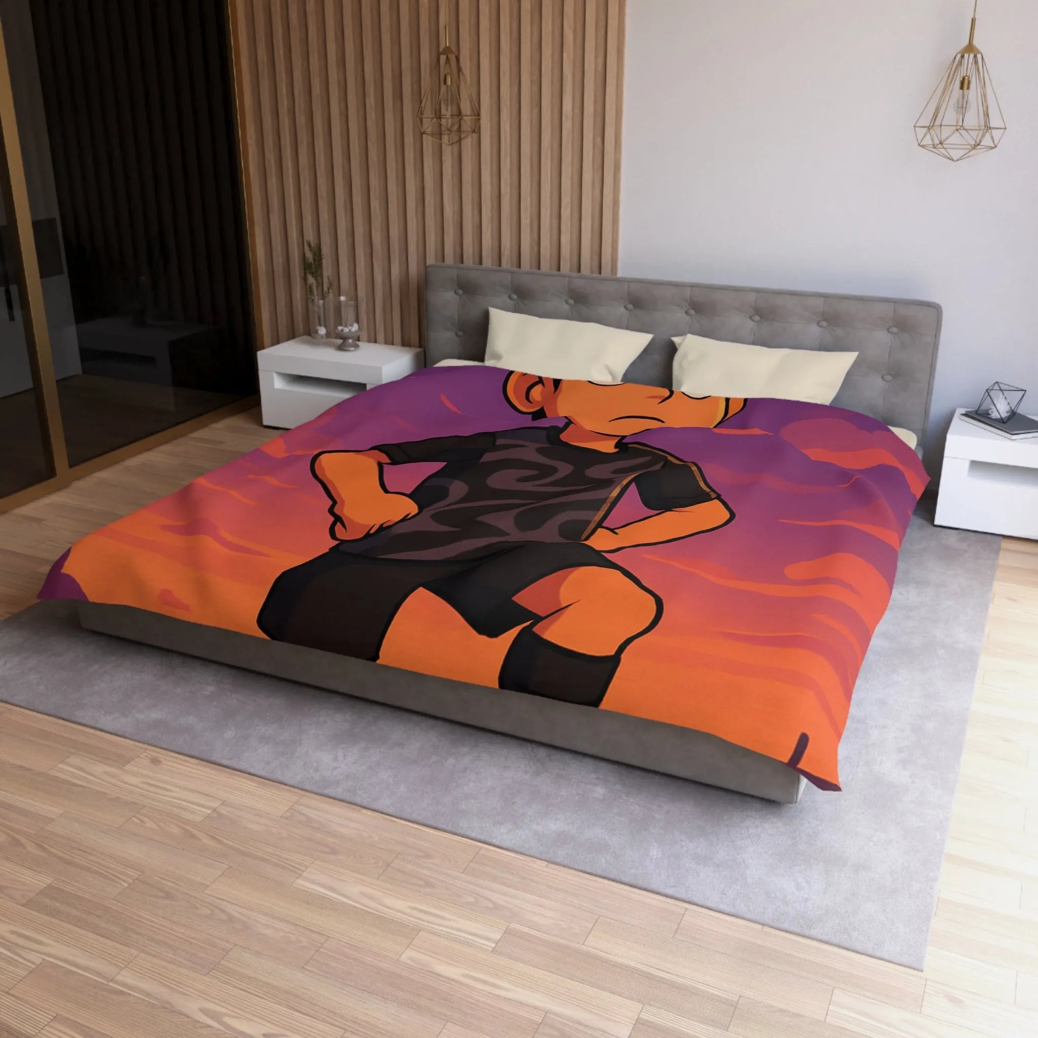 Housse De Couette Enfant Avec Illustration Inspirante Joueur De Football Au Coucher Du Soleil