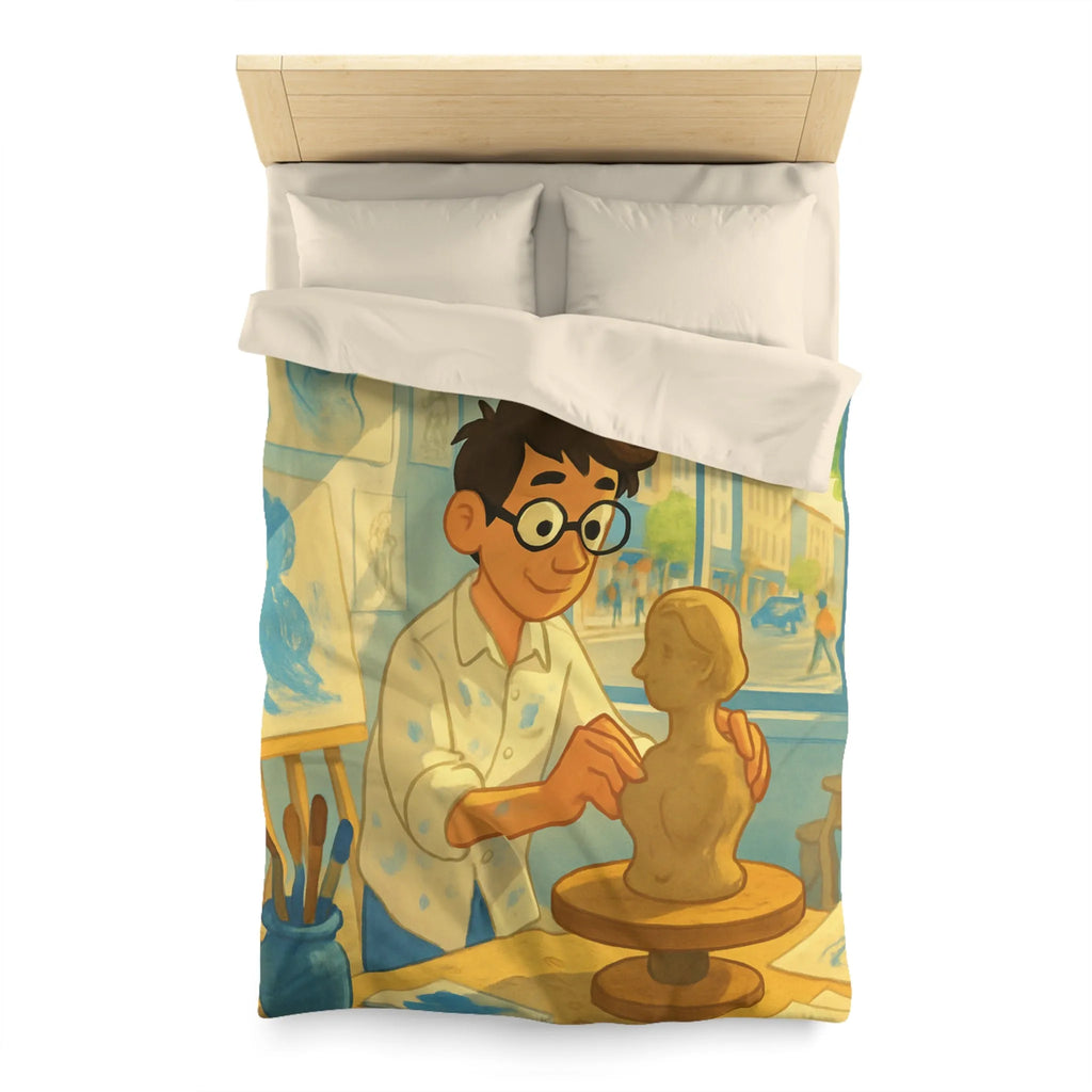 Housse de couette artistique avec design de studio de sculpture lumineusement coloré