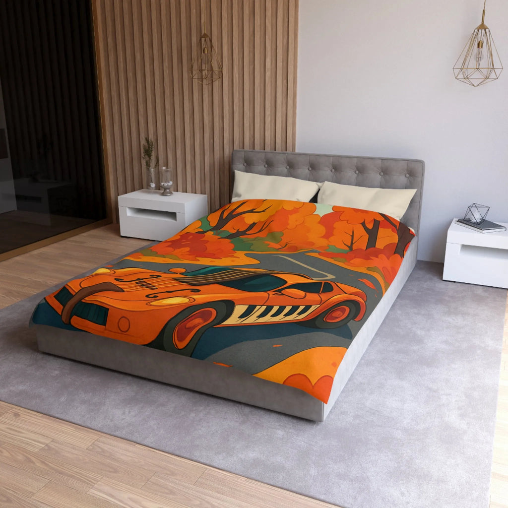 Housse de Couette Automne avec Voiture et Forêt aux Couleurs Vibrantes pour Chambre Chic