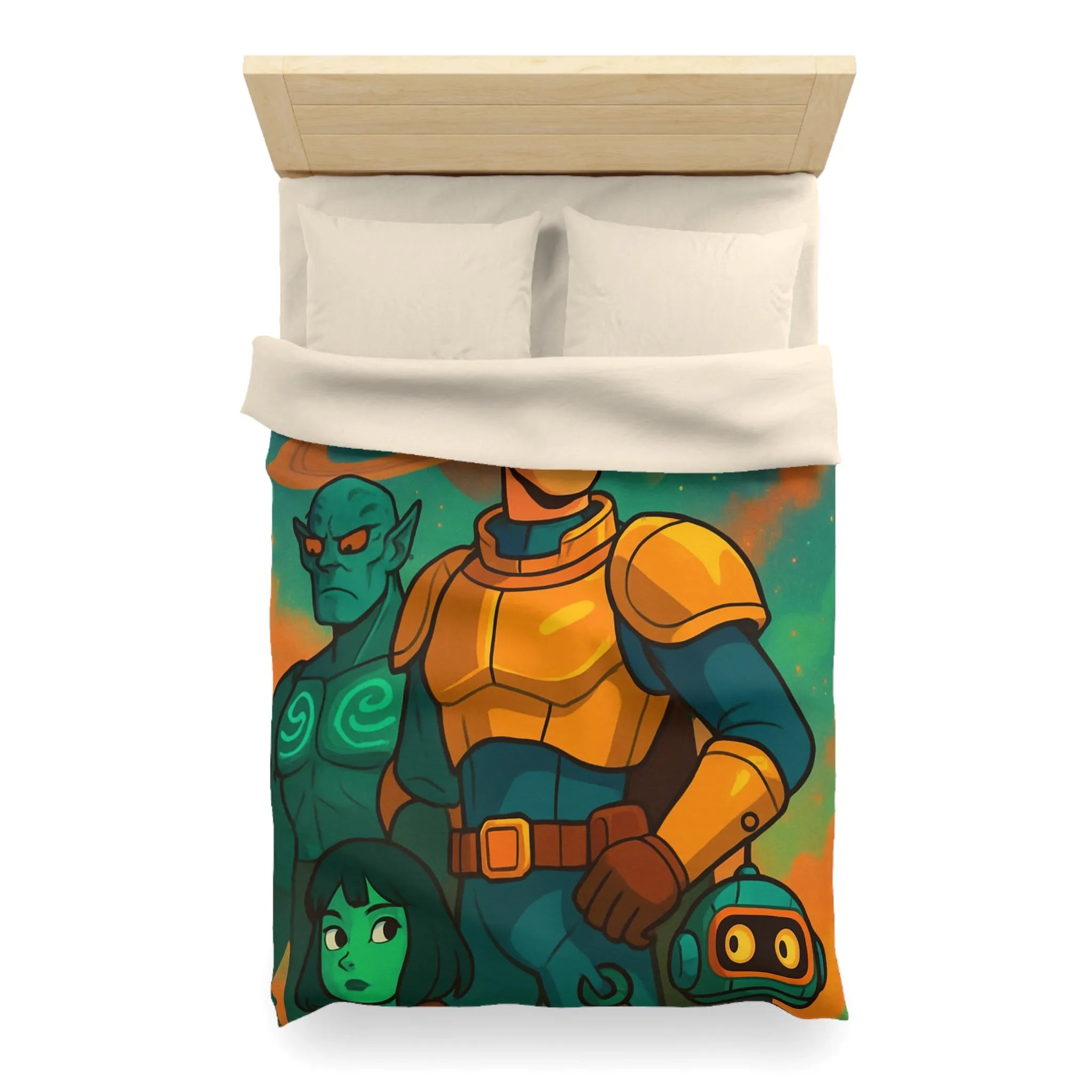 Housse de Couette Design Futuriste avec Héros de l'Espace et Planète Saturne