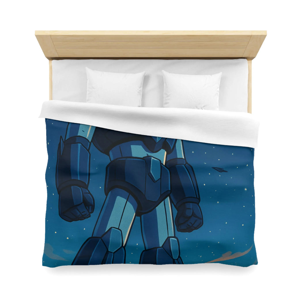 Housse de couette avec illustration rétro robot géant dans l'espace étoilé fascinant