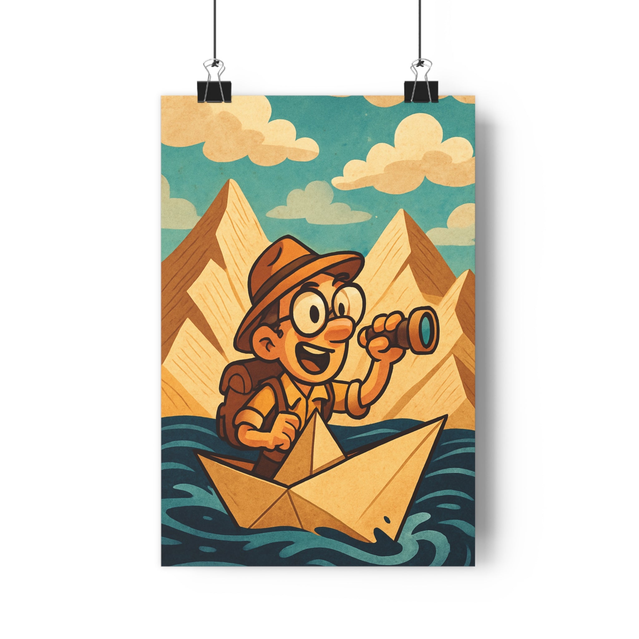 Poster décoratif aventure enfant dessin animé couleurs chaudes joyeux mural chambre exploration maritime ludique