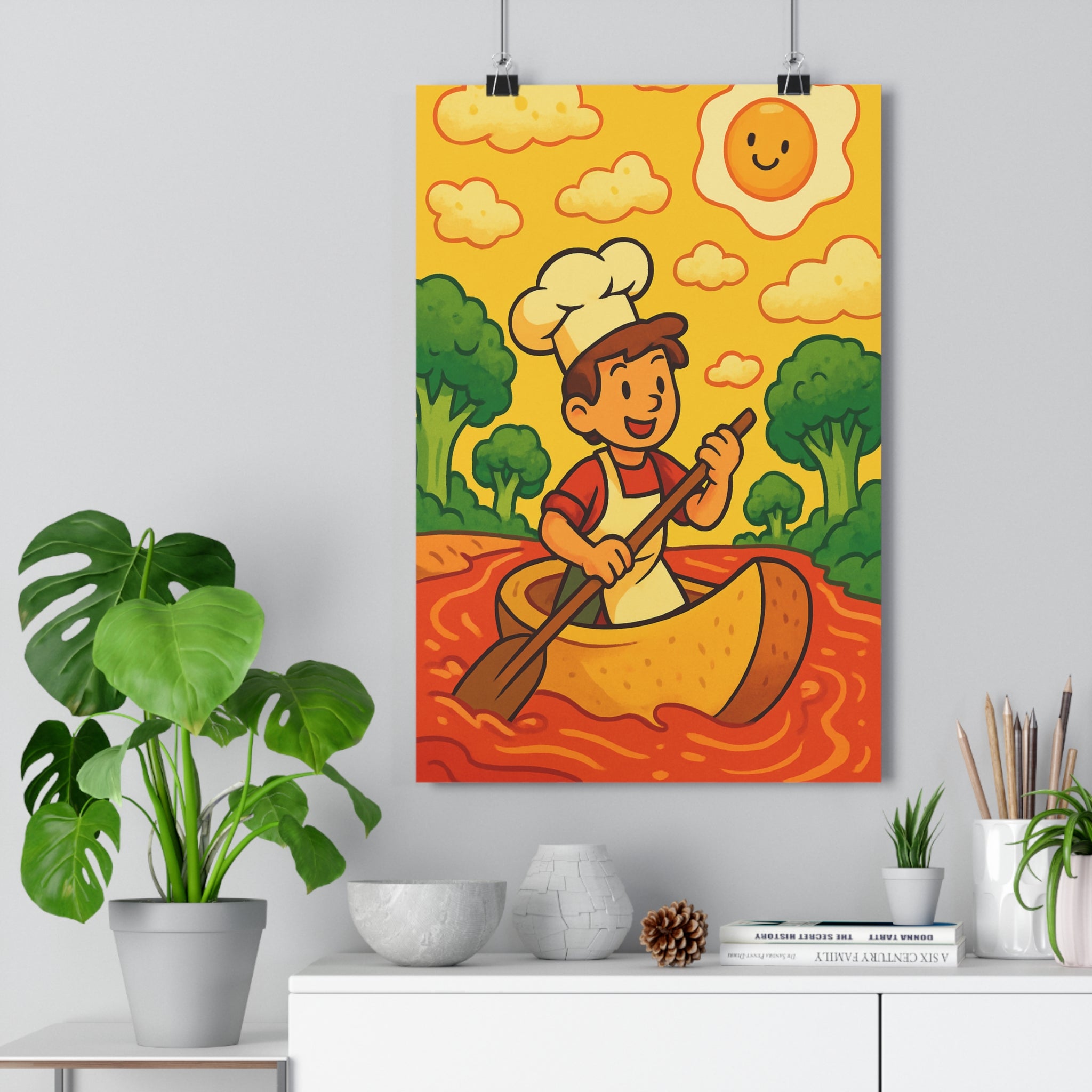 Poster décoratif aventure fantaisie jaune vert joyeux cuisine chambre enfant unique coloré chef nature