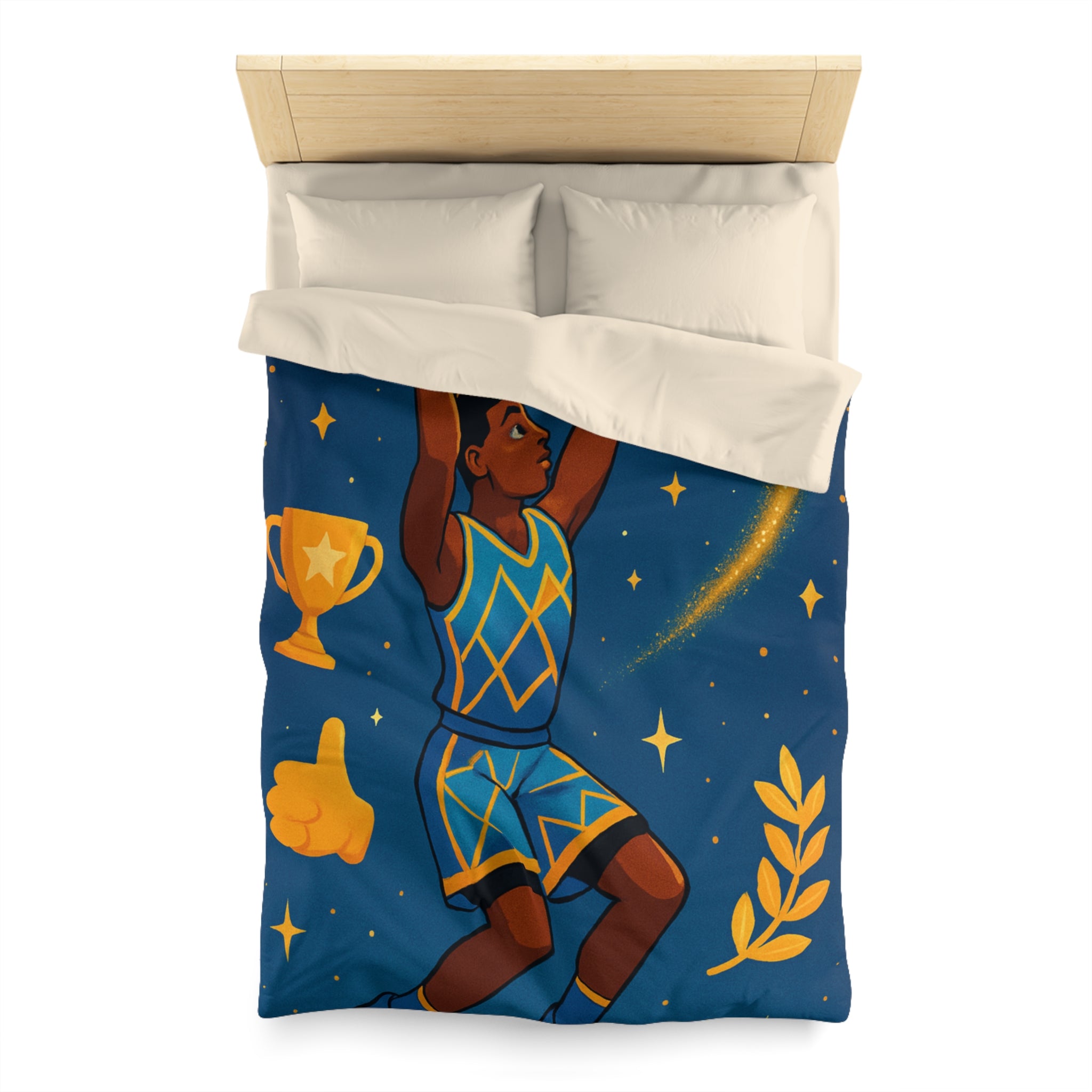 Housse de Couette Thématique Basket avec Étoiles et Trophée pour Fans Sportifs