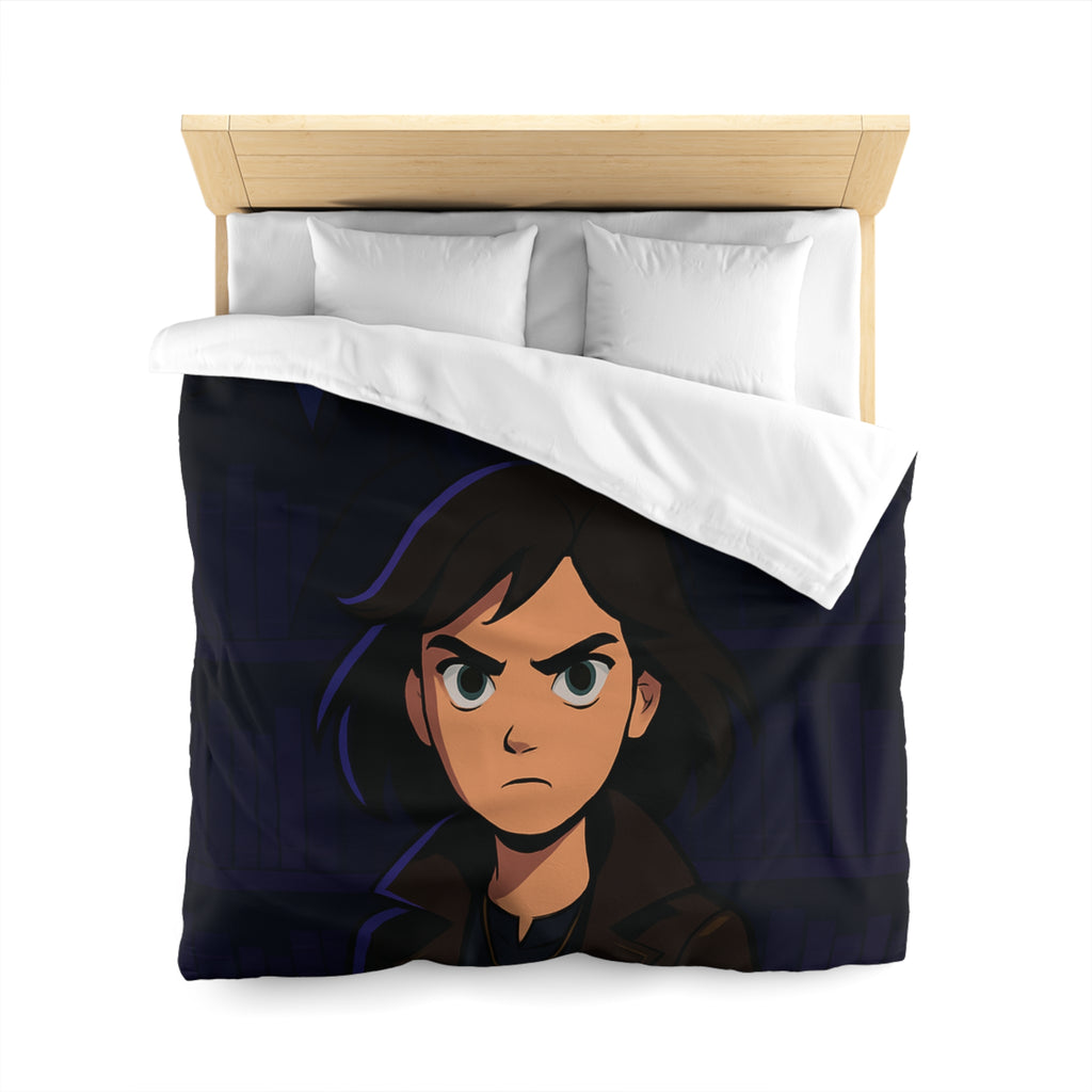 Housse de couette mystérieuse avec personnage sombre et biblio-thème style graphique