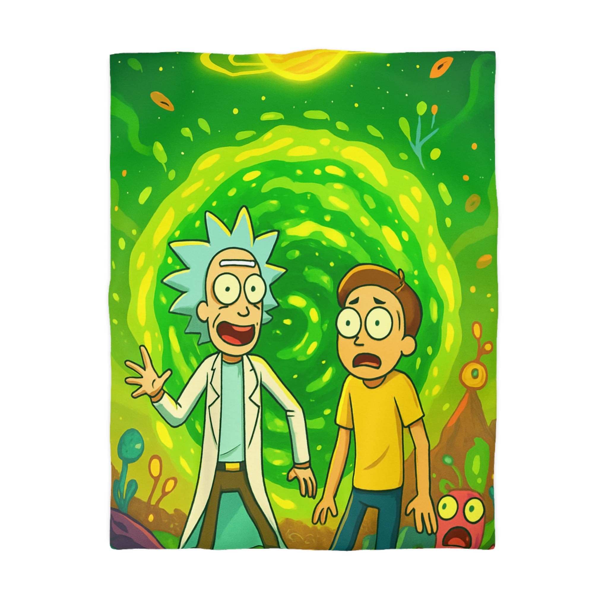 Housse de couette thème dimension aventure verte avec duo explorateur et planète lumineuse