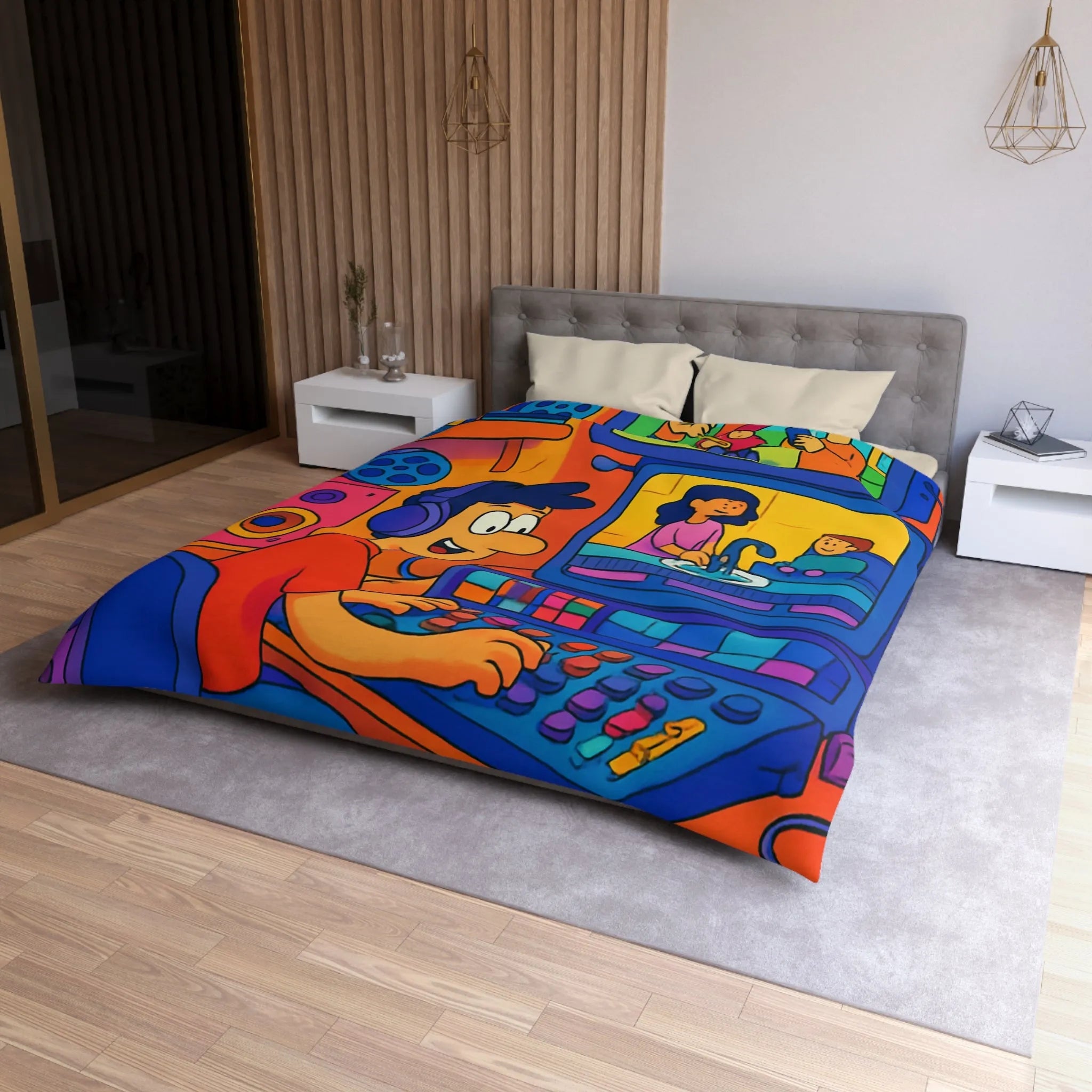 Housse de couette colorée avec illustrations joyeuses pour chambre d'enfant moderne et ludique