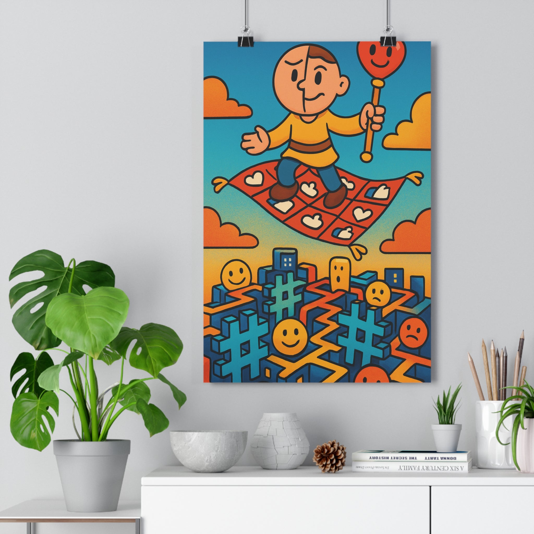 Poster décoratif animé bleu orange mystique fantastique chambre salon bureau design contemporain tendance art