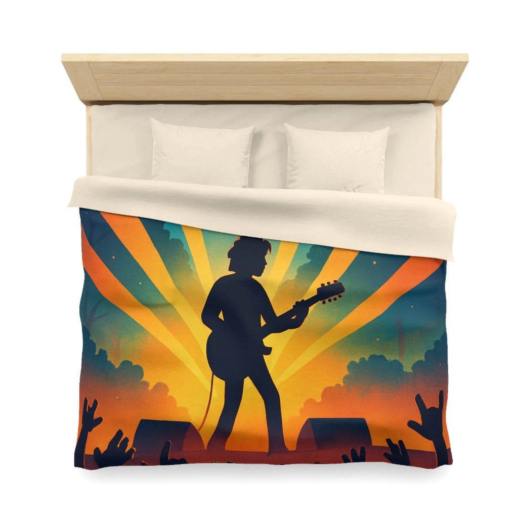 Housse de couette concert rock silhouette guitare ambiance nocturne festival forêt étoiles