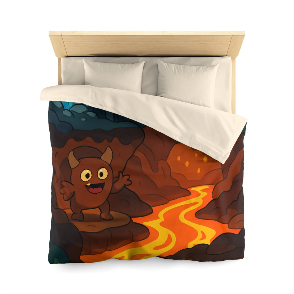 Housse de Couette Enfant Paradis Souterrain Magique avec Créatures Mystiques et Cristaux Lumineux