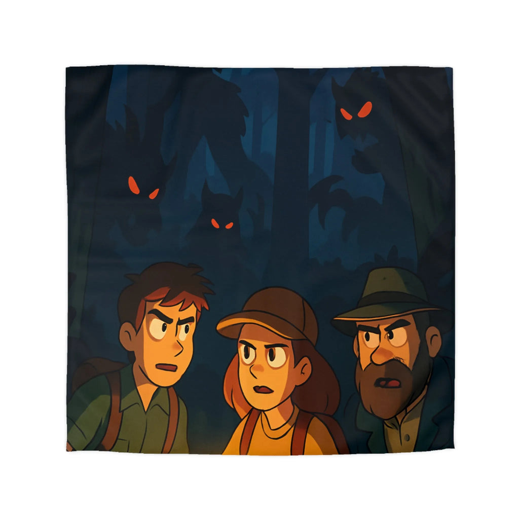 Housse de Couette Forêt Enchantée Nocturne avec Aventuriers et Créatures Mystiques Illustrée
