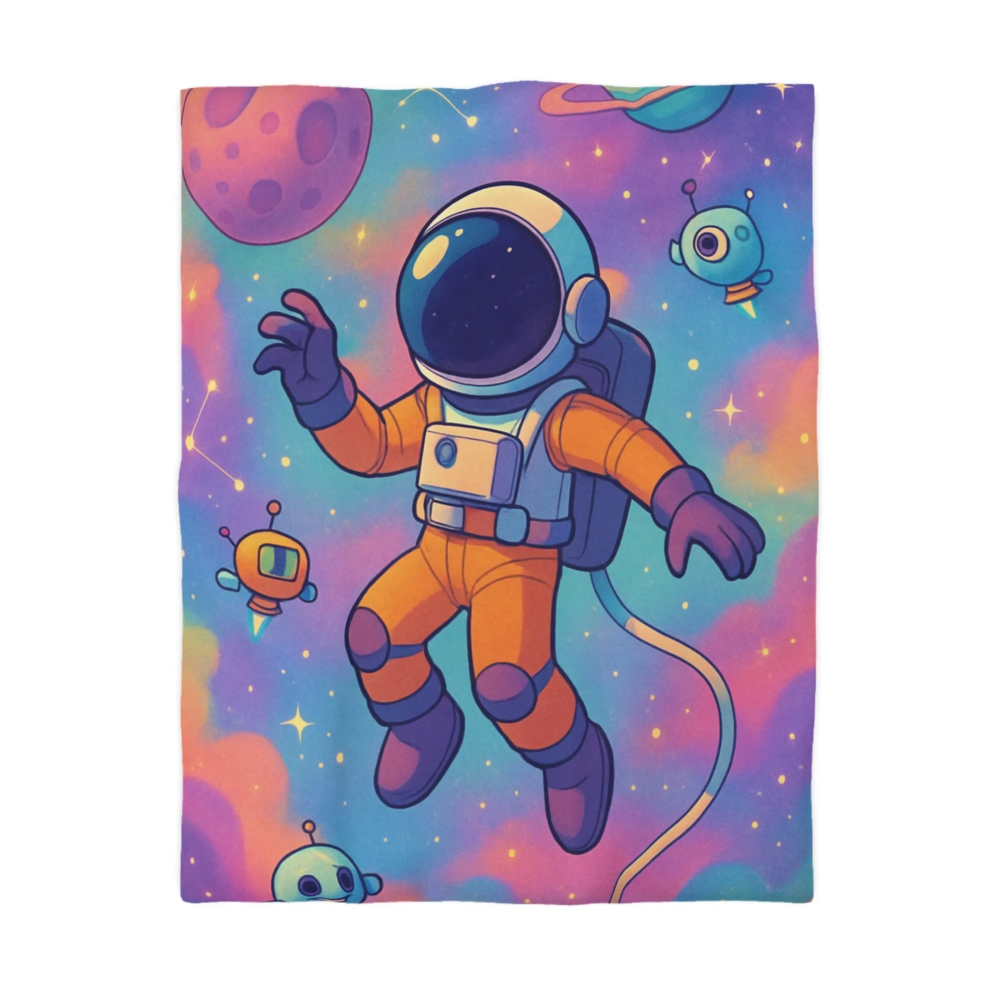 Housse de couette colorée spatiale avec astronaute, planètes et robots ludiques pour enfants