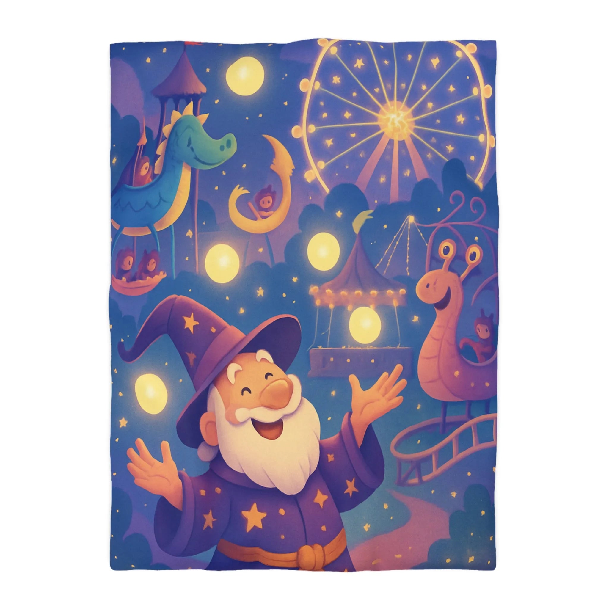 Housse de couette magique pour enfants avec magicien joyeux et parc d'attractions nocturne