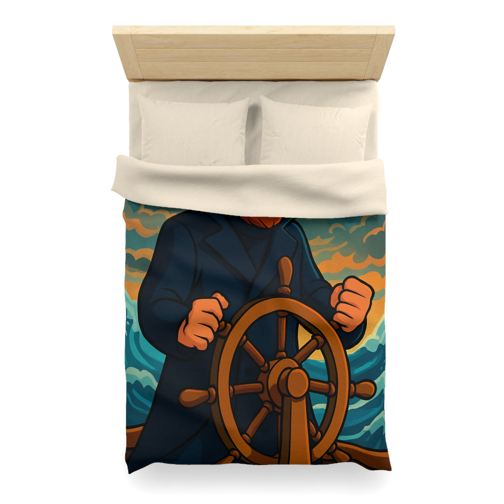 Housse de couette motif marin : capitaine courageux naviguant tempête en mer déchaînée