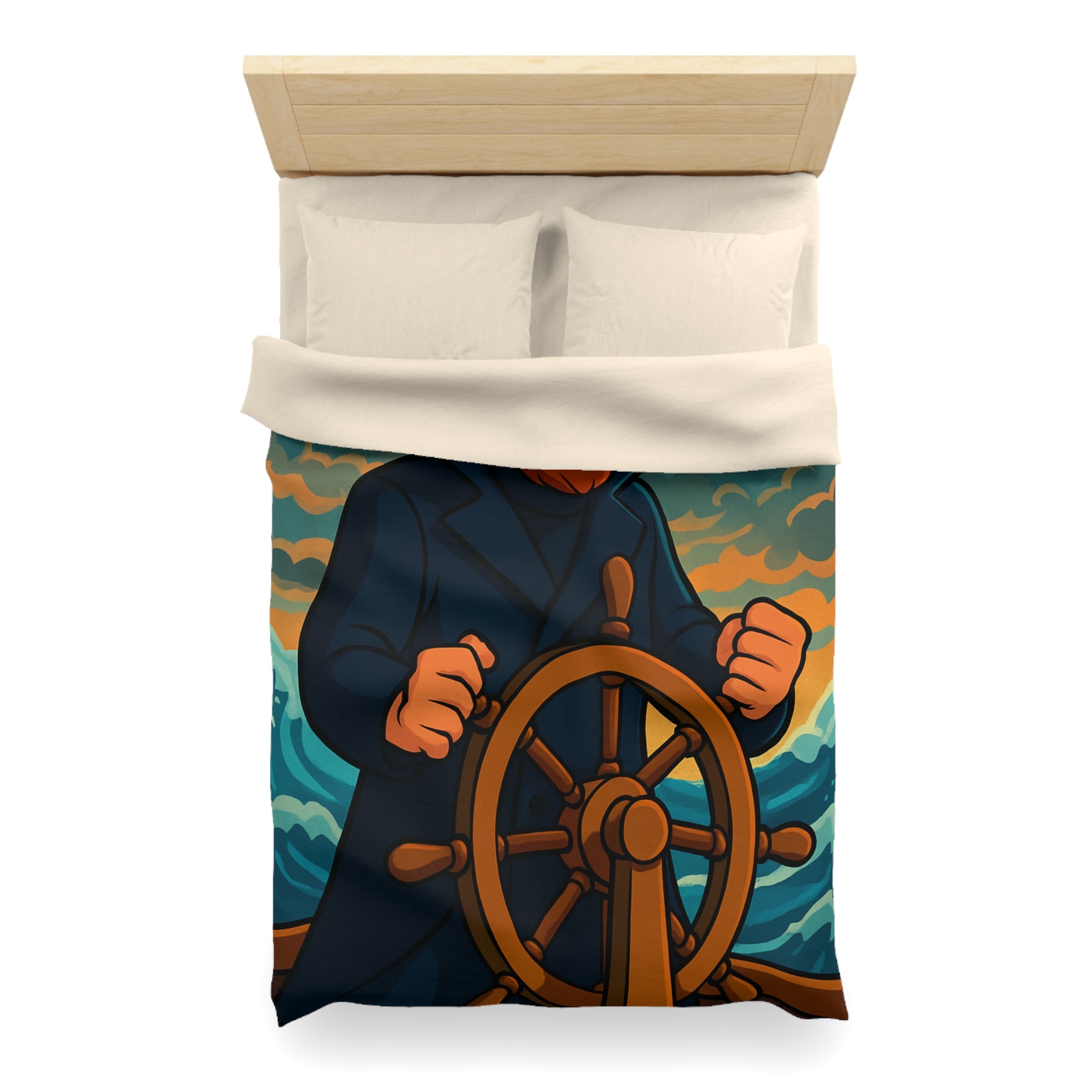 Housse de couette motif marin : capitaine courageux naviguant tempête en mer déchaînée