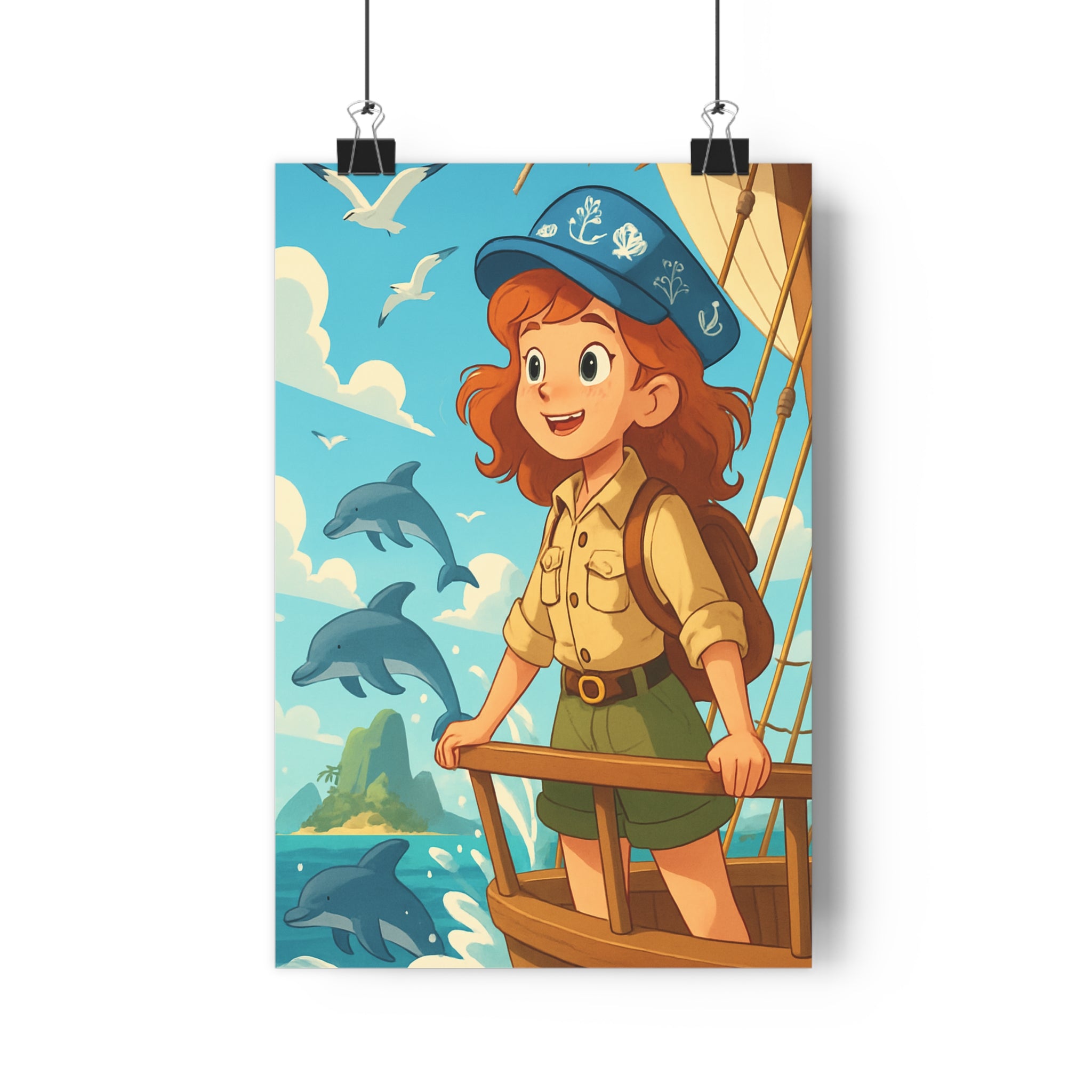 Poster décoratif aventure nautique bleu cartoon joyeux enfant chambre mural exotique vibrant tendance unique