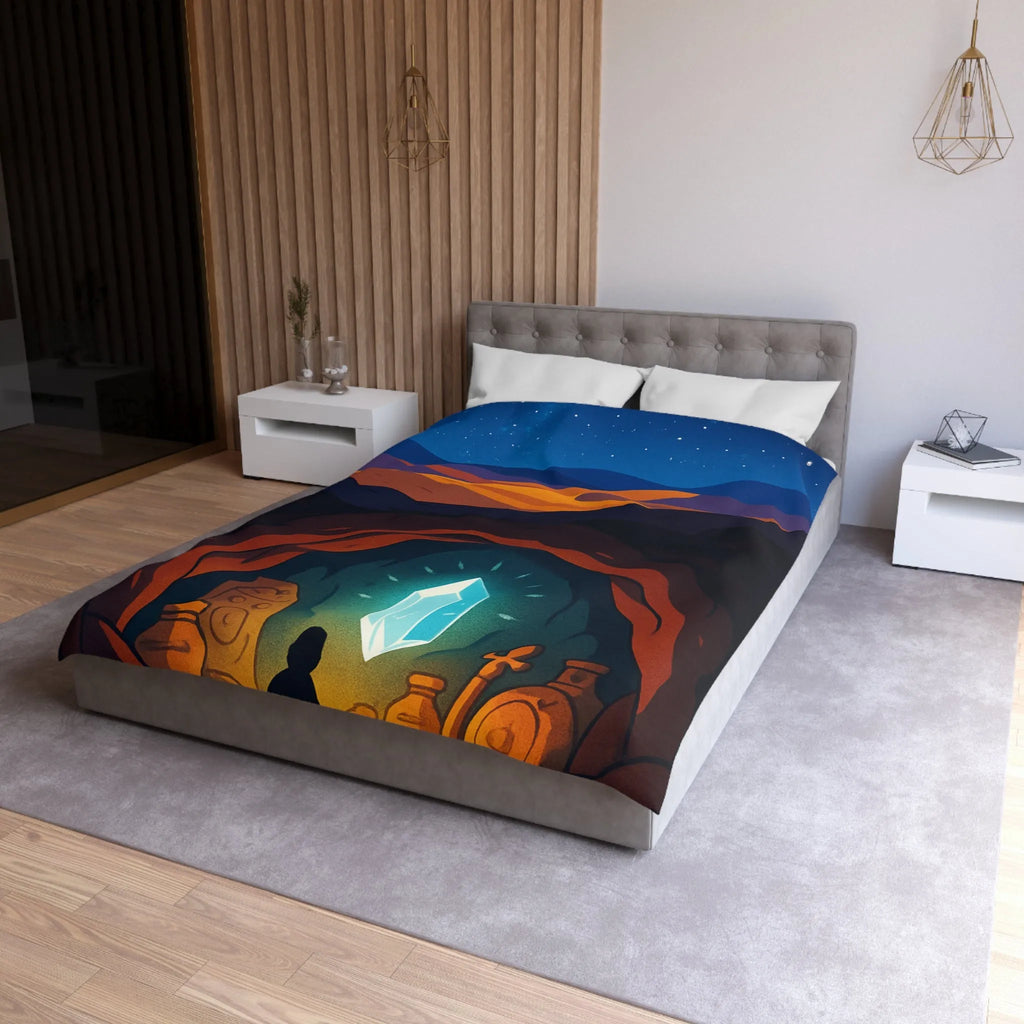 Housse de couette avec paysage nocturne et cristal lumineux dans une grotte mystérieuse