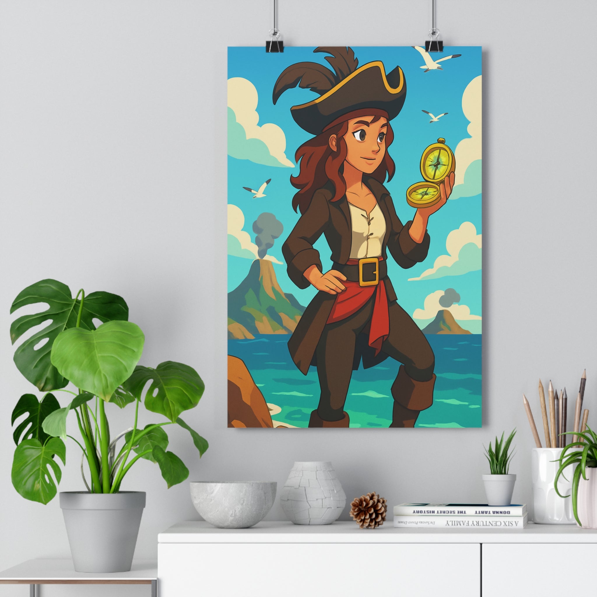 Poster décoratif aventure pirate îles cartoon coloré chambre enfant mer ciel paysage exotique qualité