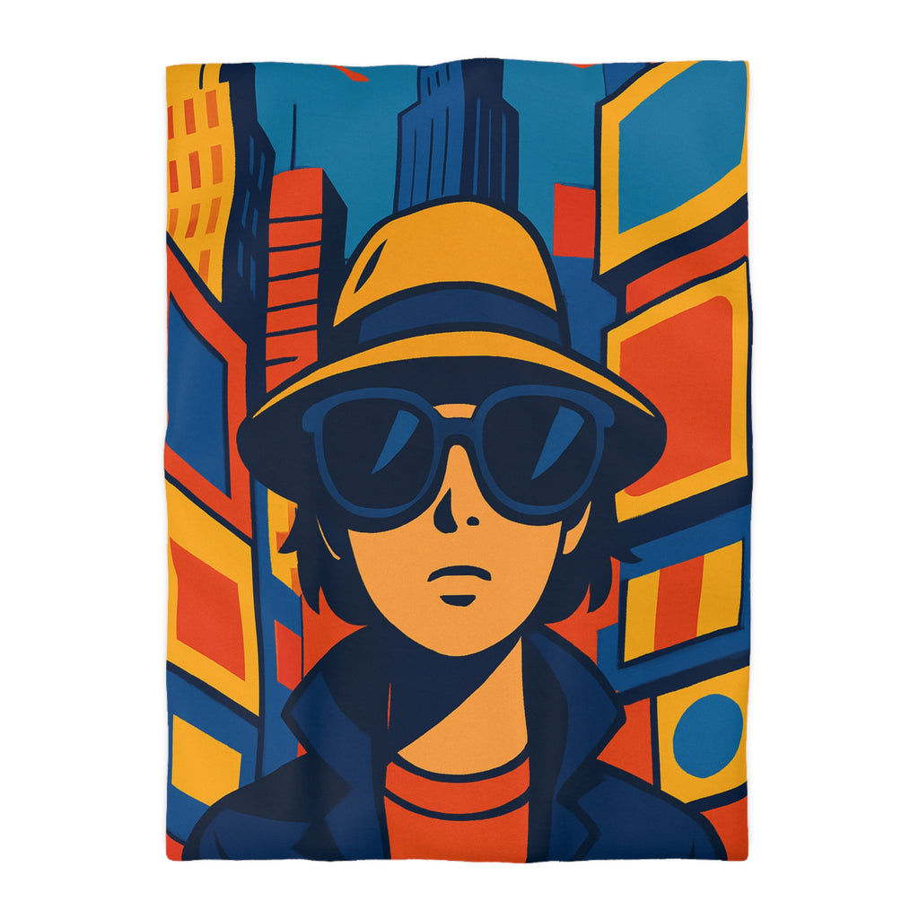 Housse de couette moderne avec motif urbain rétro pop art aux couleurs vibrantes