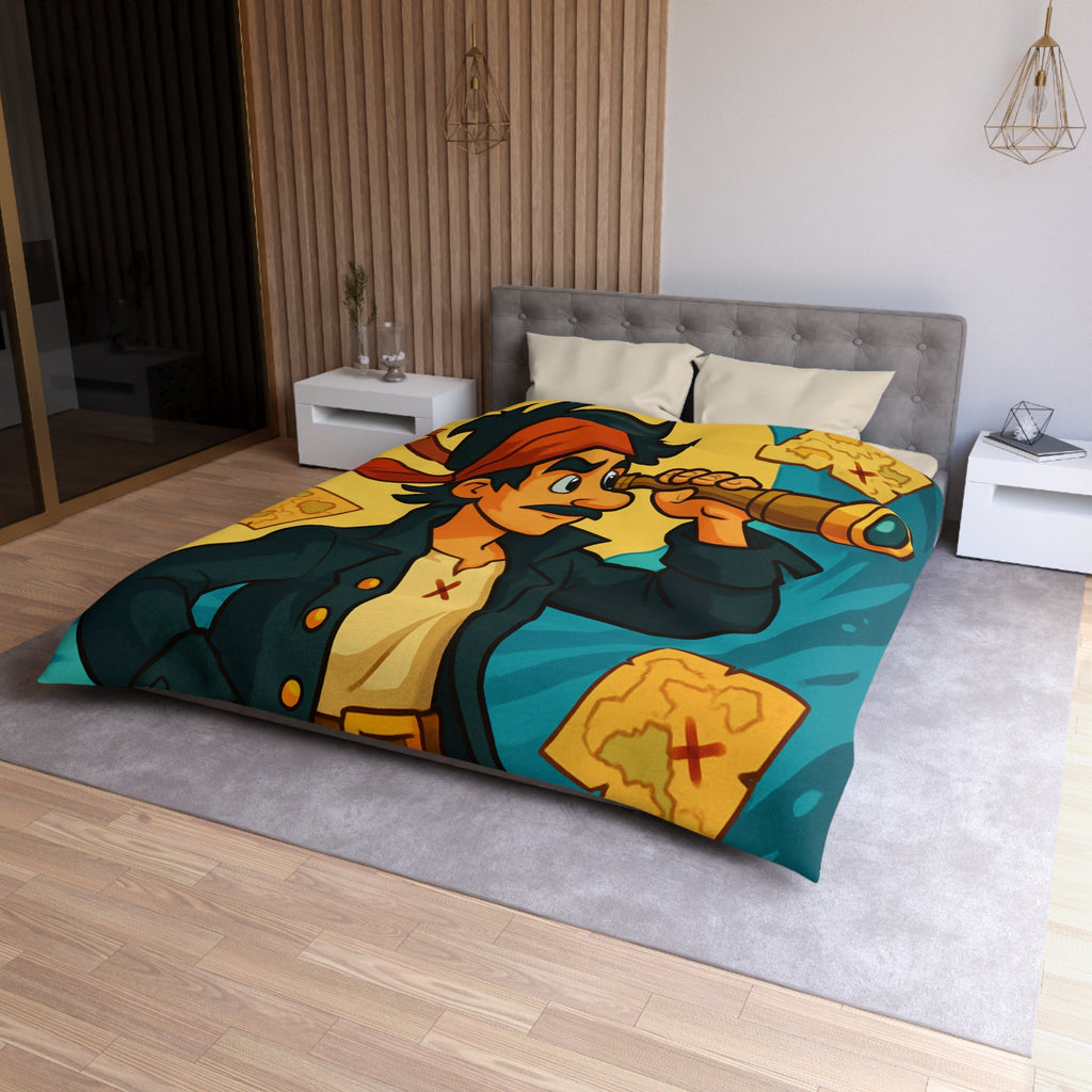 Housse de Couette Pirate pour Chambre Adulte avec Carte Trésor et Vagues Océaniques