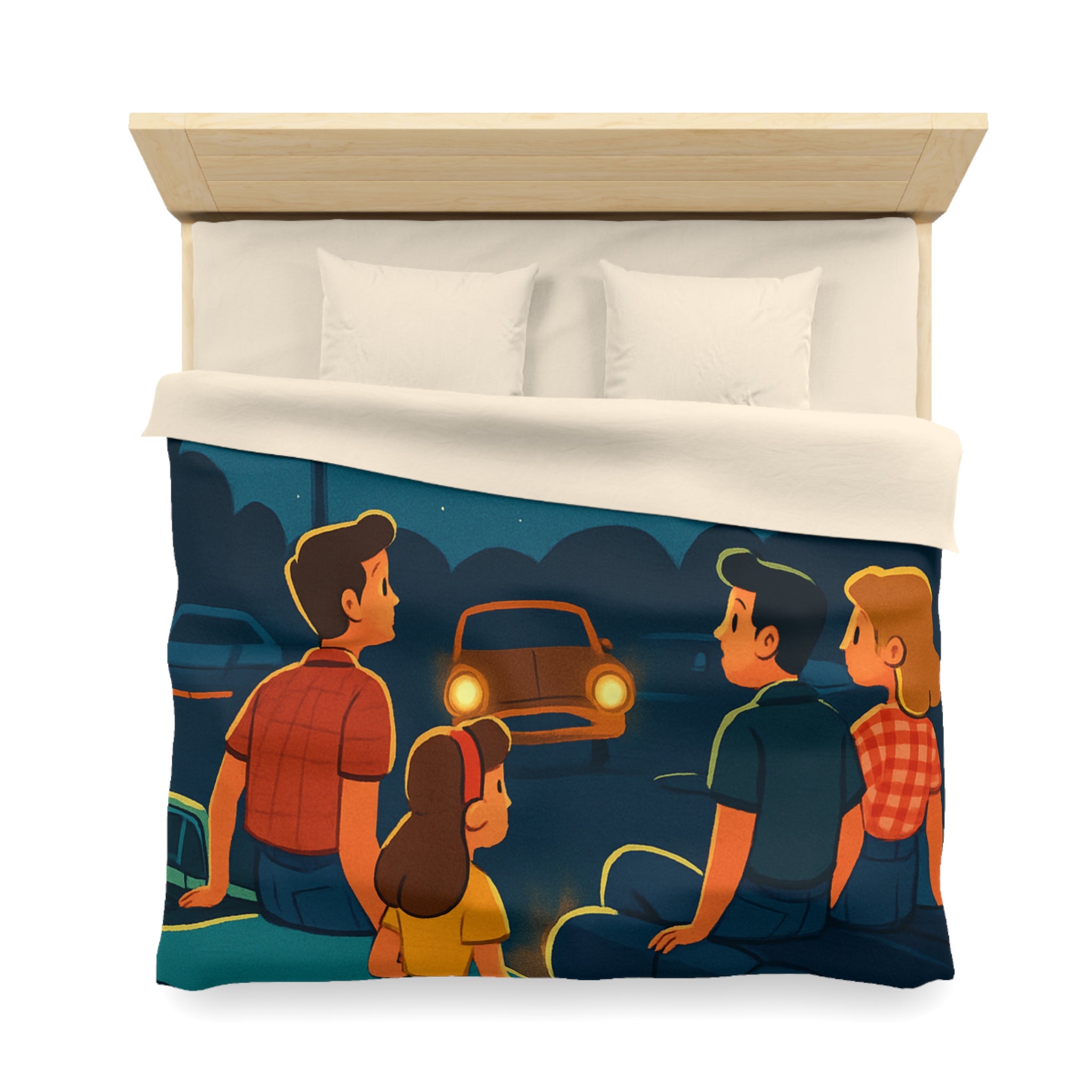 Housse de couette rétro cinéma de voitures sous un ciel étoilé fantastique