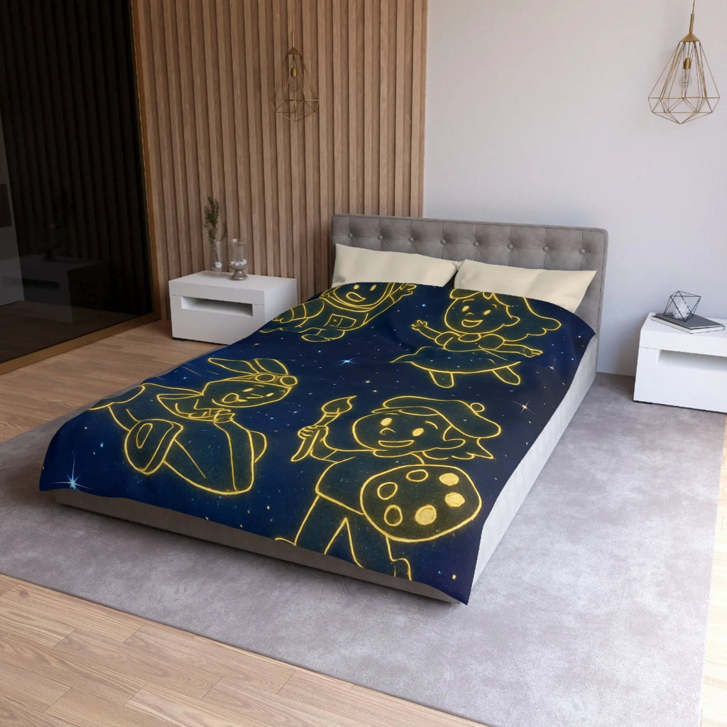 Housse de Couette Enfant Cosmos avec Constellations Astronautes Princesse Lapin Artiste