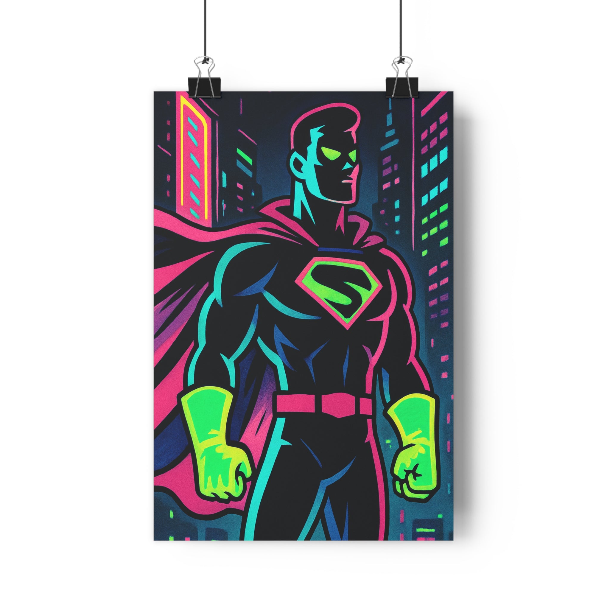 Poster décoratif superhéros néon moderne rose bleu vert pop art chambre salon bureau 30x46