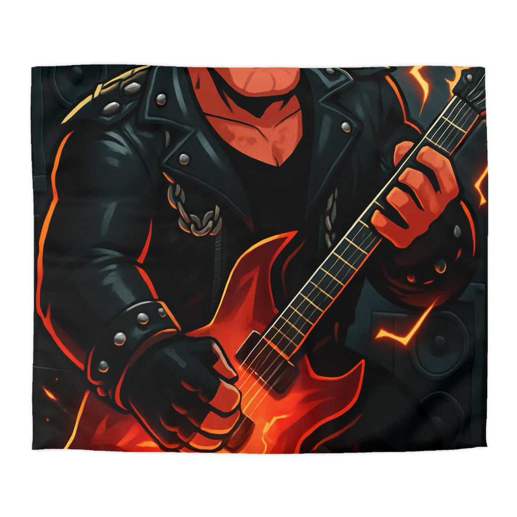 Housse de couette rock métal avec guitare électrique et éclair pour ambiance intense