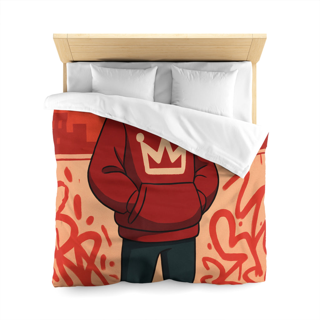 Housse de couette urbaine rouge avec motif couronne et graffiti artistique moderne